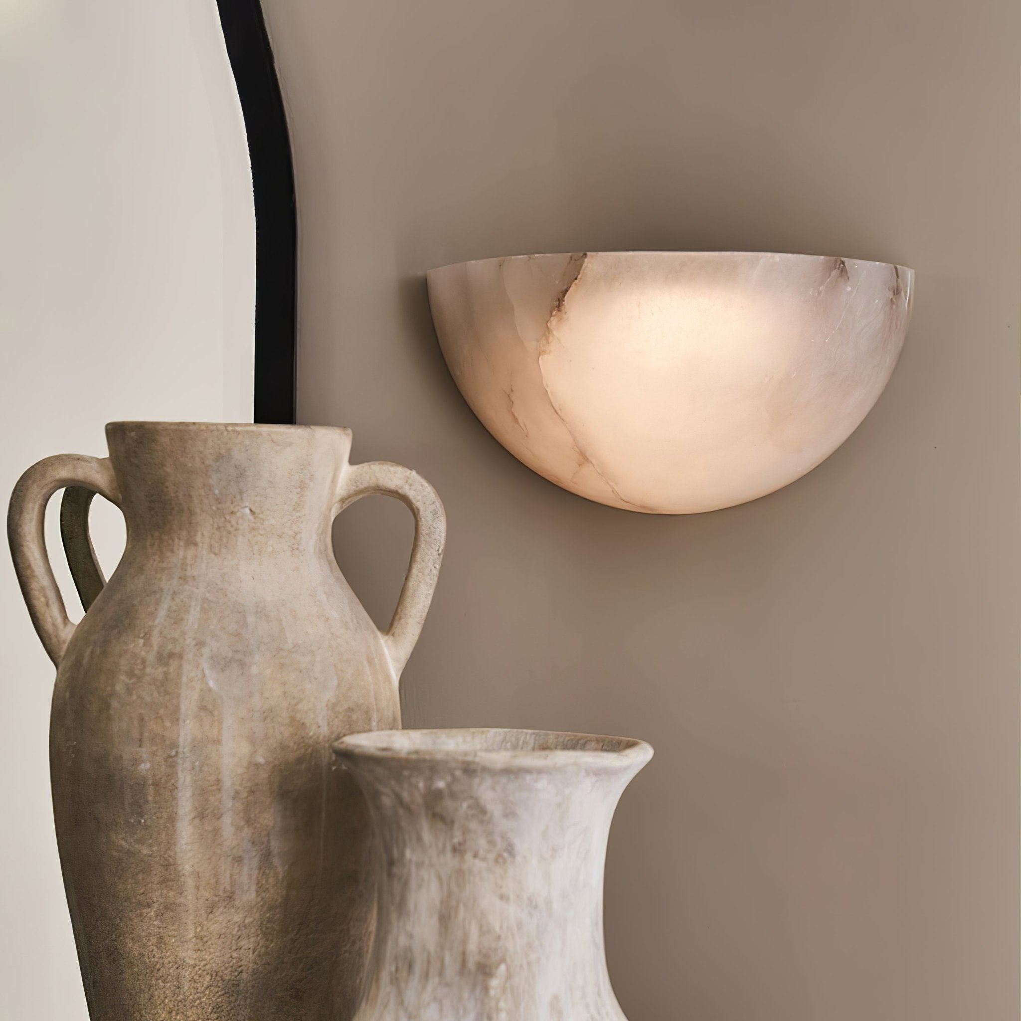 Selene Half-moon Alabaster Wall Light - Lamp Copper