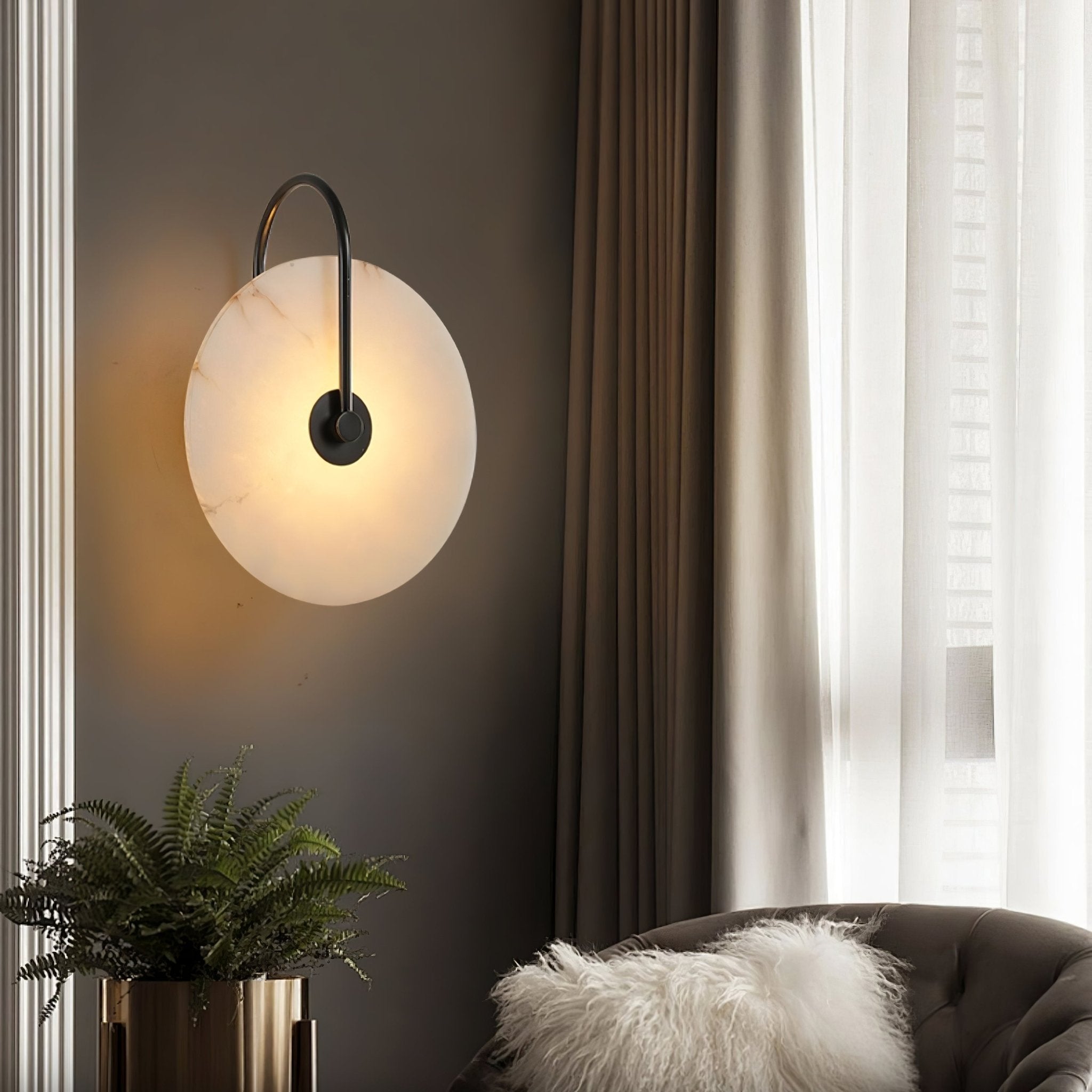 Kristy Alabaster LED Wall Lamp Round Iconic Circular - Lamp Copper