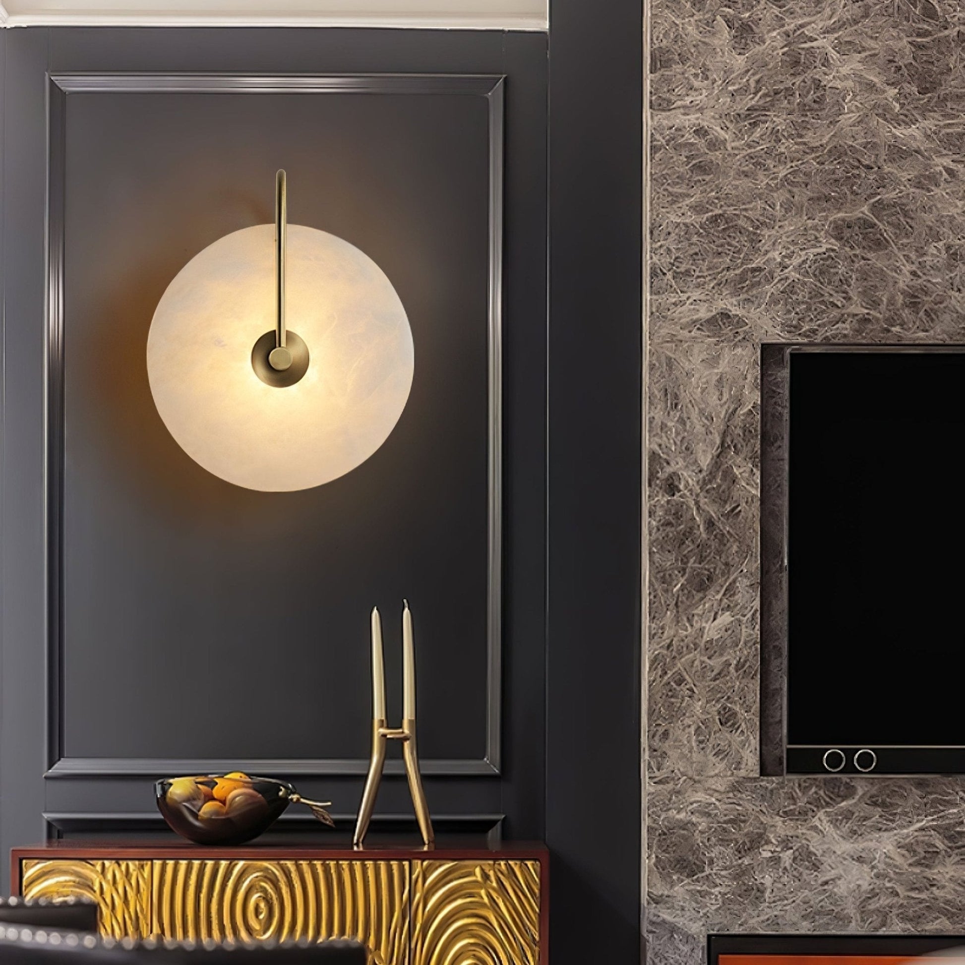 Kristy Alabaster LED Wall Lamp Round Iconic Circular - Lamp Copper
