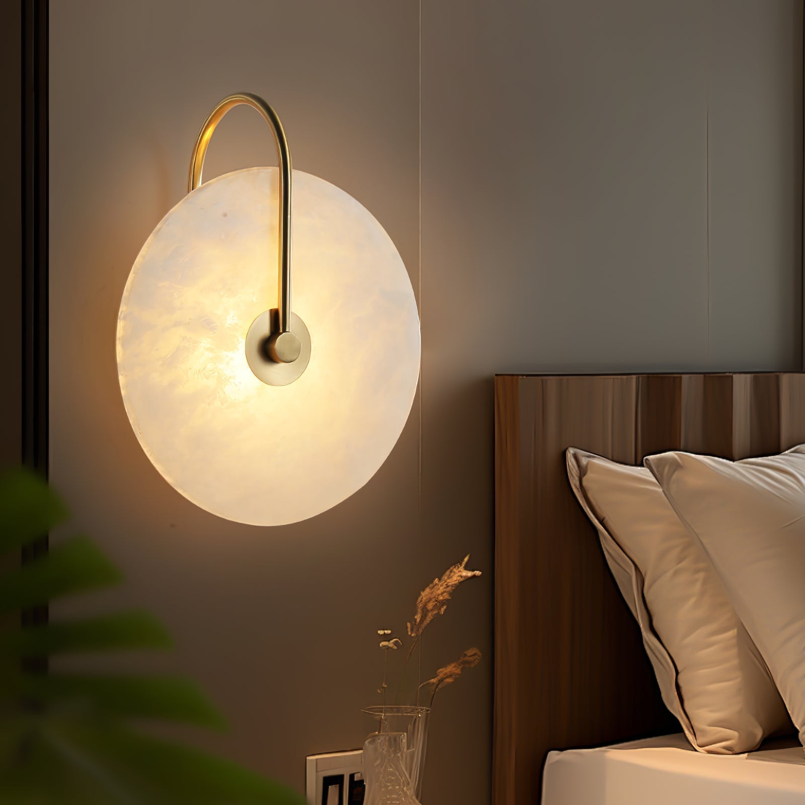 Kristy Alabaster LED Wall Lamp Round Iconic Circular - Lamp Copper