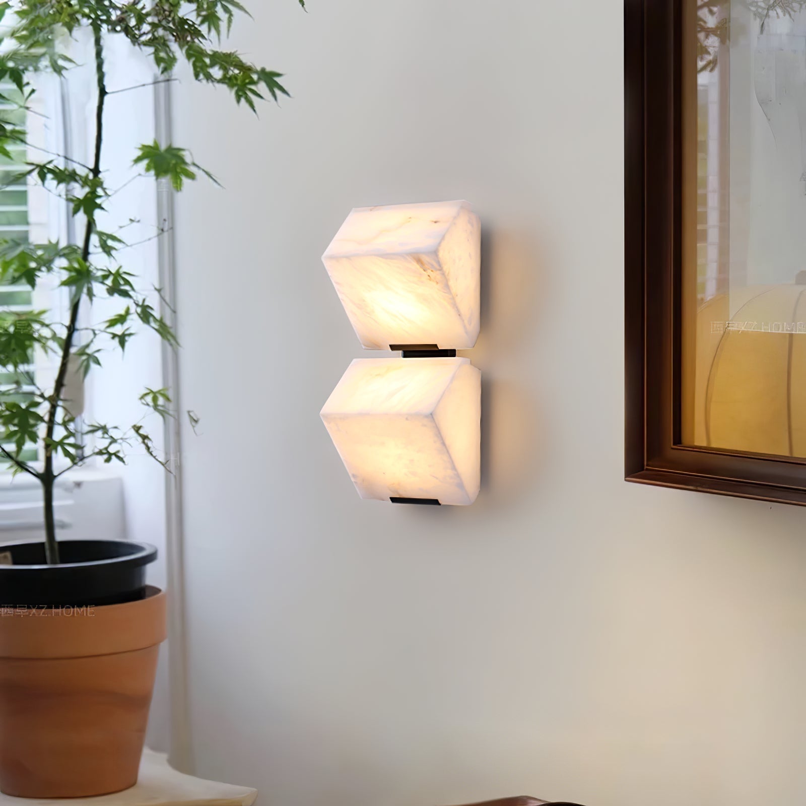 Alabaster Wall Lamp Staircase Sculptural Cubes - Lamp Copper