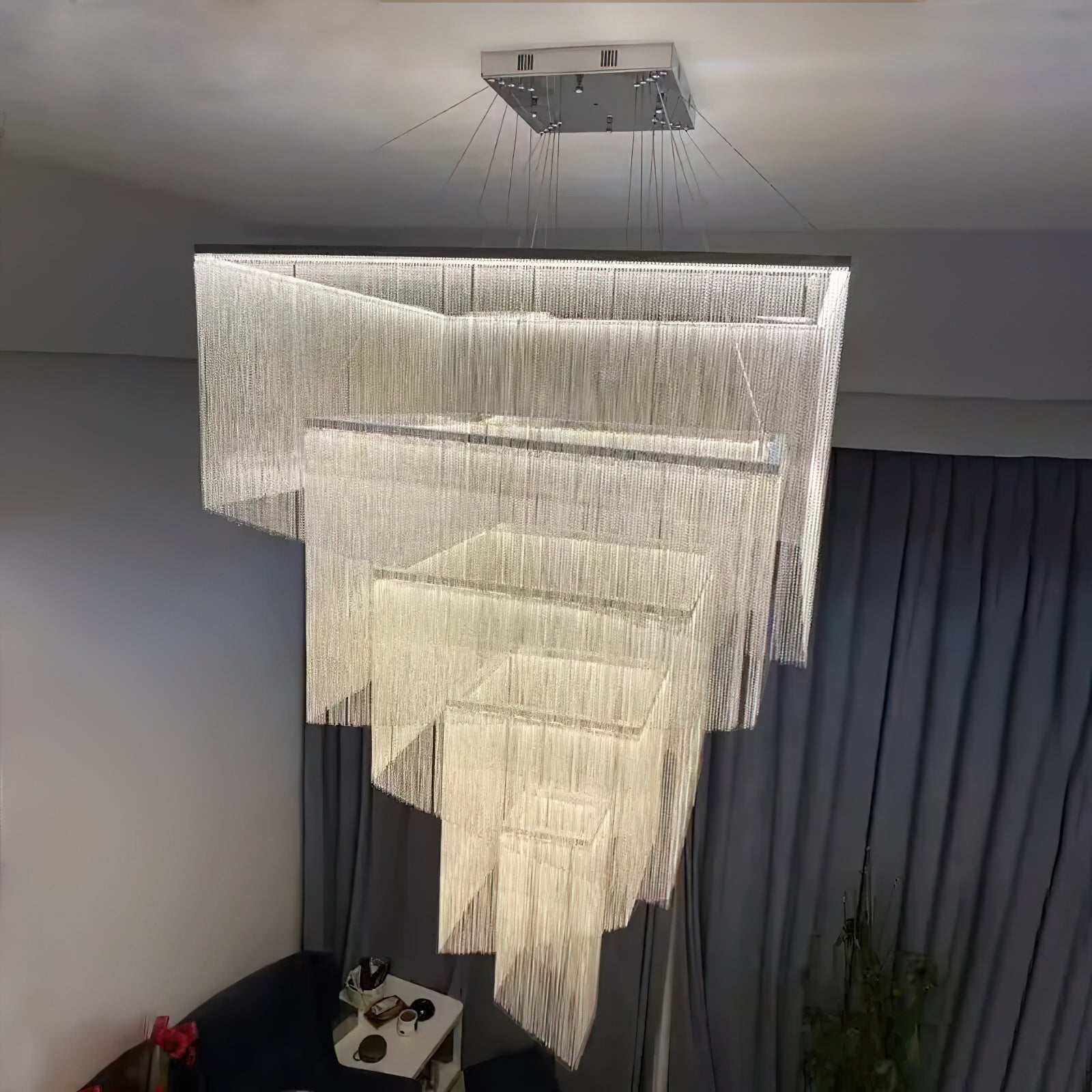 Caeluvyn Postmodern Chain Tassel Metal Chandelier - Lamp Copper