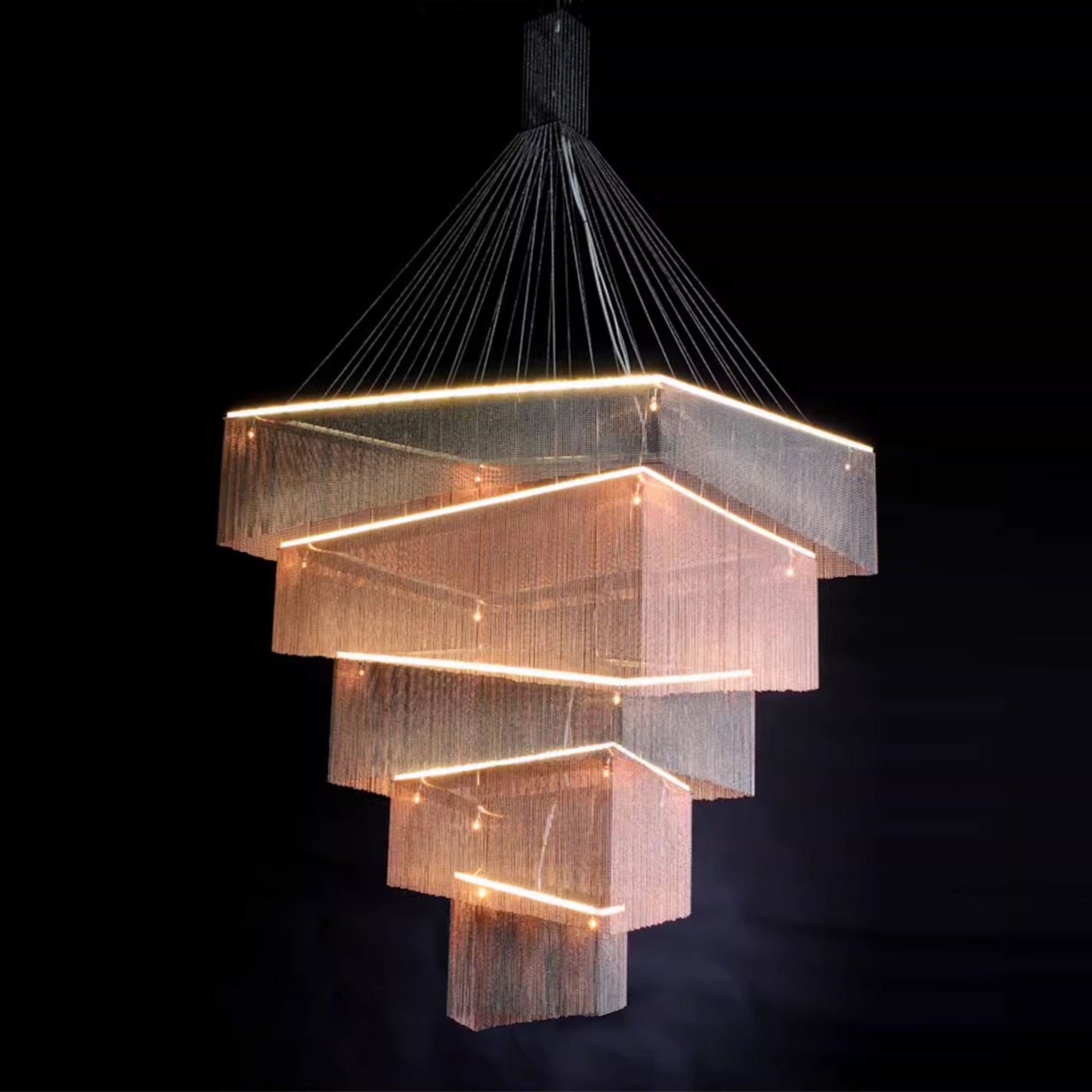 Caeluvyn Postmodern Chain Tassel Metal Chandelier - Lamp Copper