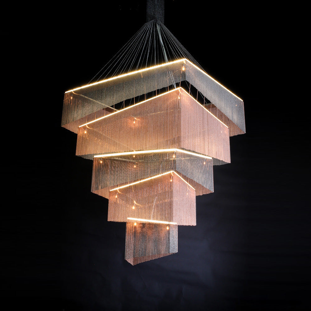 Caeluvyn Postmodern Chain Tassel Metal Chandelier - Lamp Copper