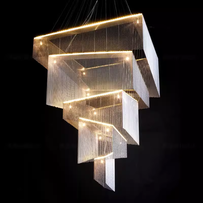 Caeluvyn Postmodern Chain Tassel Metal Chandelier - Lamp Copper