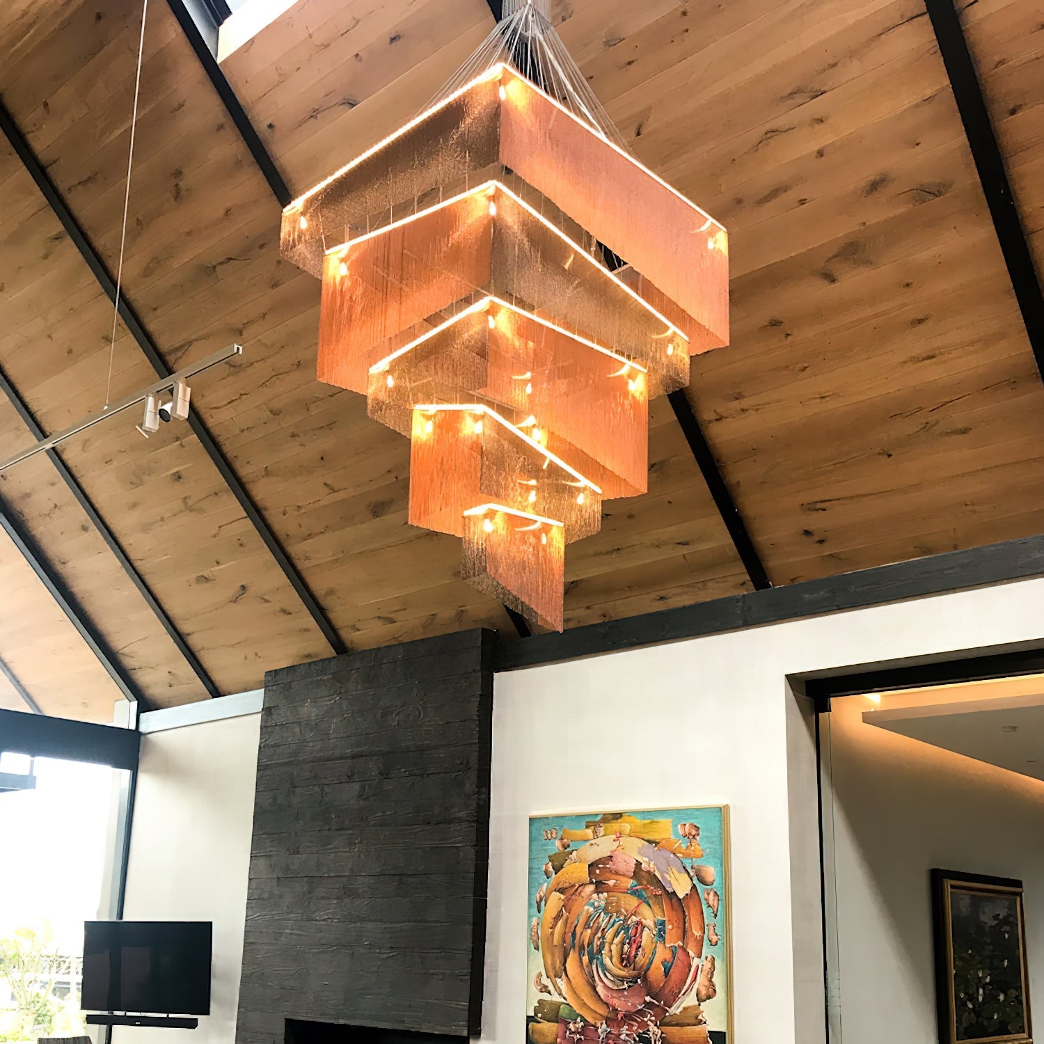 Caeluvyn Postmodern Chain Tassel Metal Chandelier - Lamp Copper