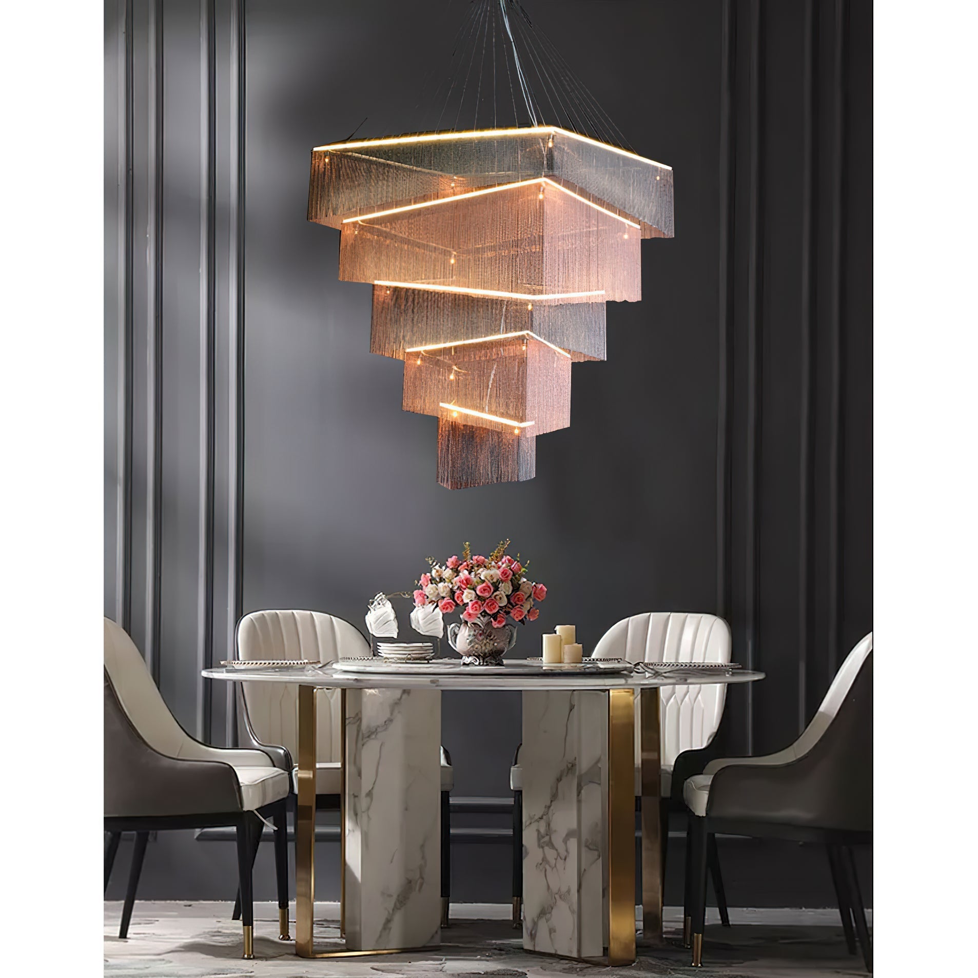 Caeluvyn Postmodern Chain Tassel Metal Chandelier - Lamp Copper