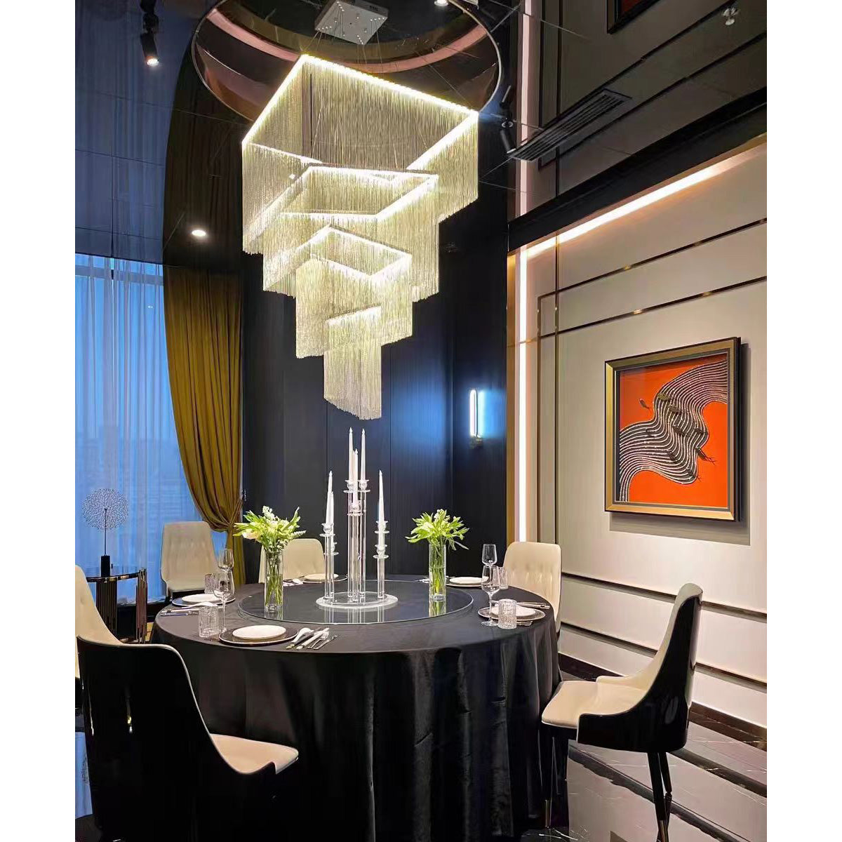 Caeluvyn Postmodern Chain Tassel Metal Chandelier - Lamp Copper