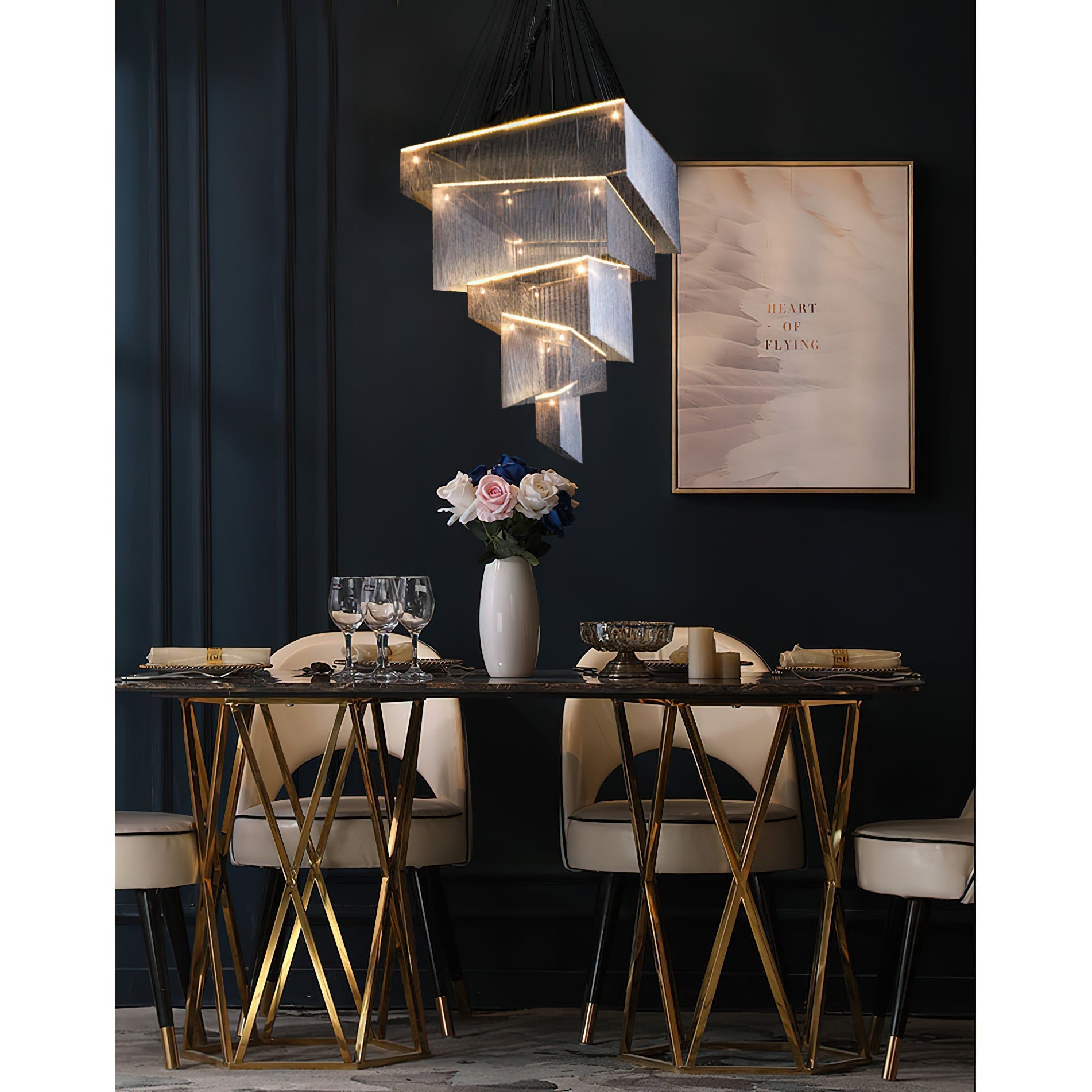 Caeluvyn Postmodern Chain Tassel Metal Chandelier - Lamp Copper