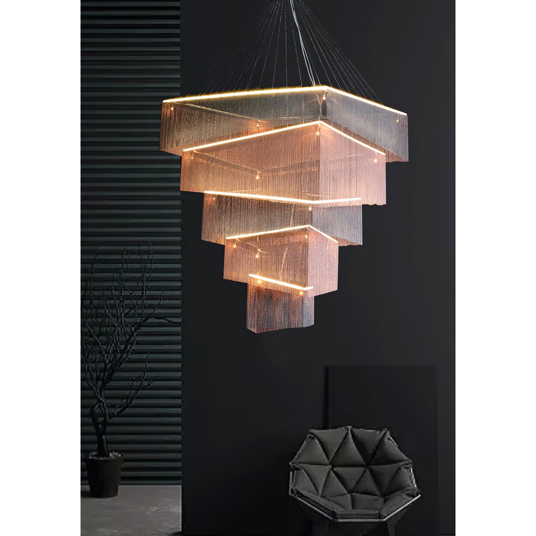 Caeluvyn Postmodern Chain Tassel Metal Chandelier - Lamp Copper