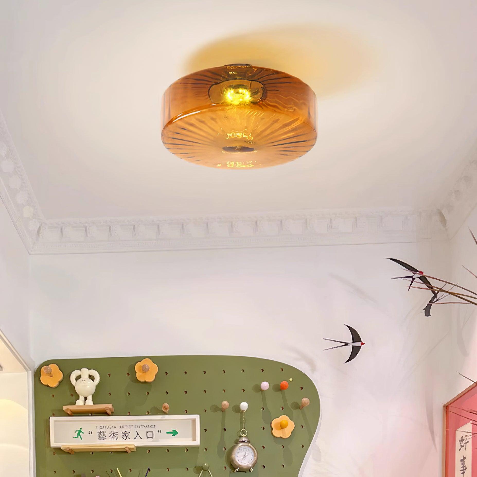 June Amber Glass Ceiling Light - Lamp Copper