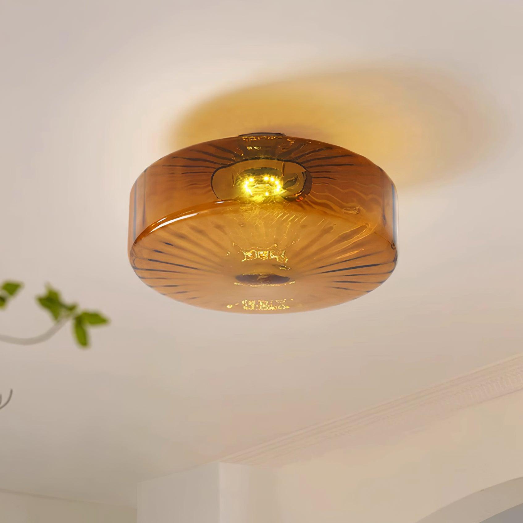 June Amber Glass Ceiling Light - Lamp Copper