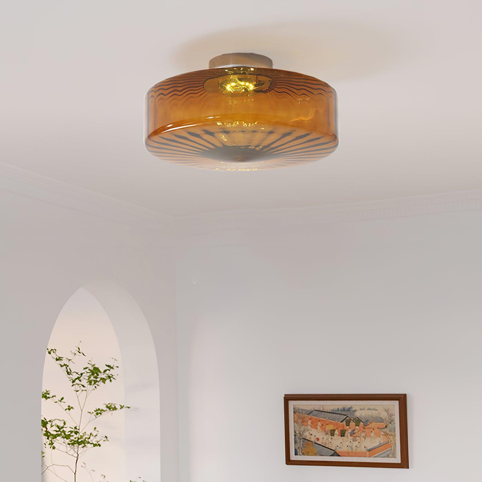 June Amber Glass Ceiling Light - Lamp Copper