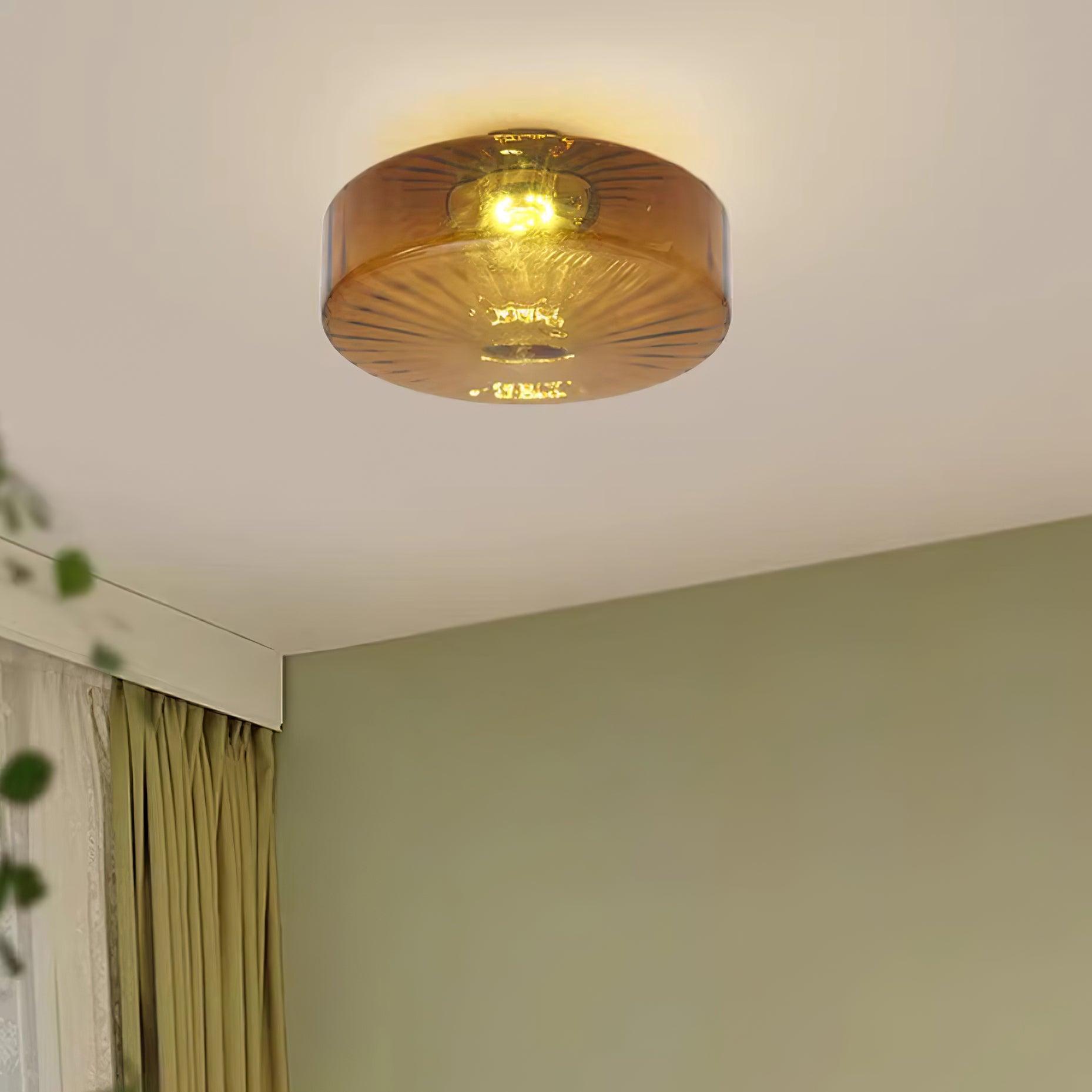June Amber Glass Ceiling Light - Lamp Copper