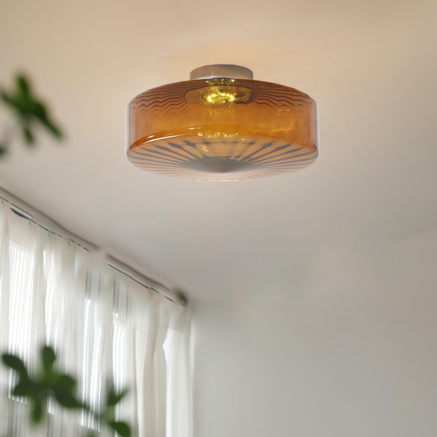 June Amber Glass Ceiling Light - Lamp Copper
