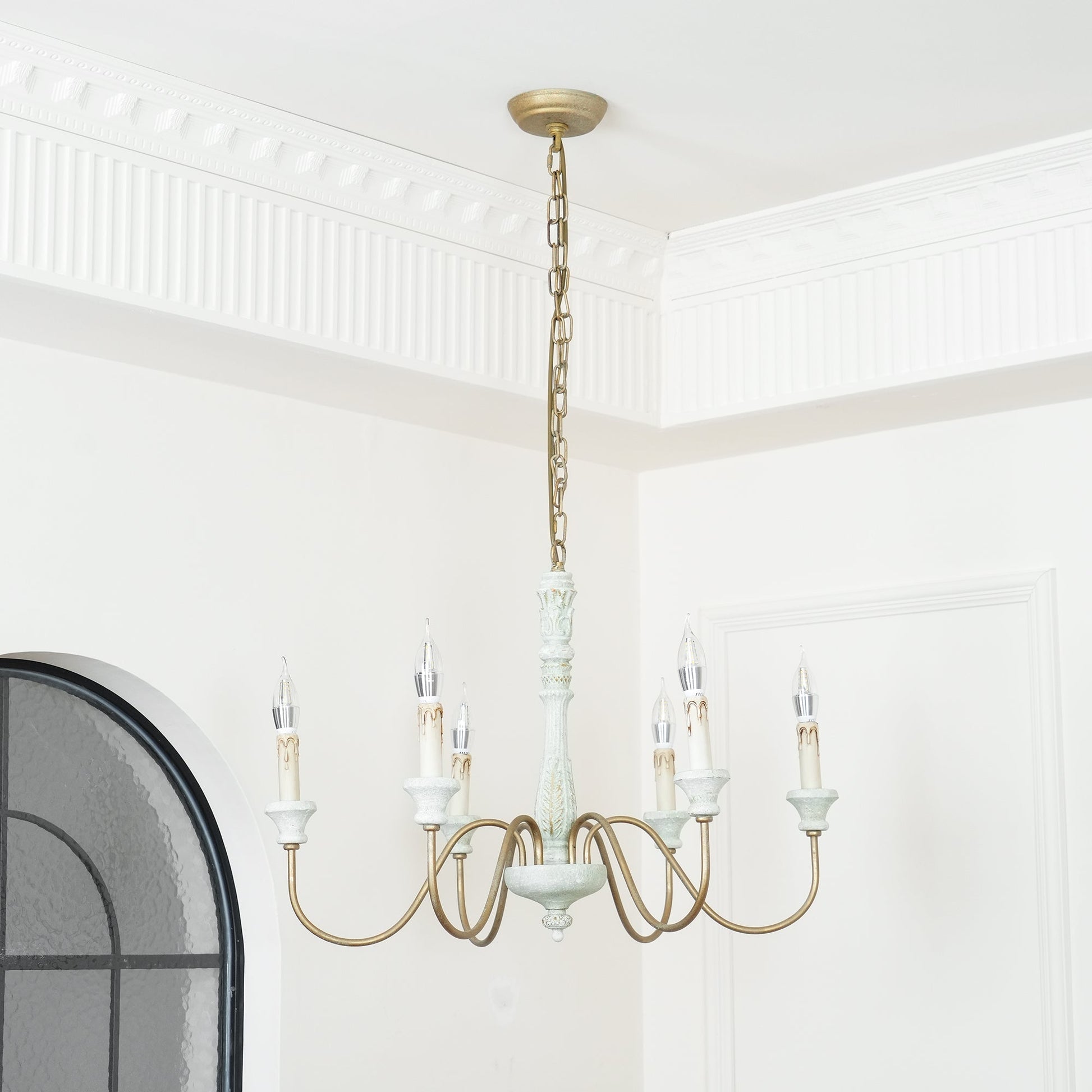Ljomuvyi Traditional Farmhouse Metal Wood Chandelier - Lamp Copper