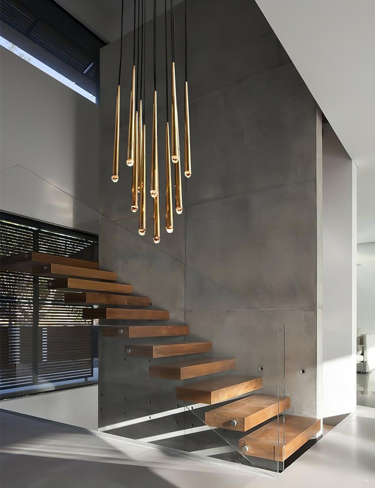 Chandelier Crystal Shade Brass Blackened Silver Luxe Staircase - Lamp Copper