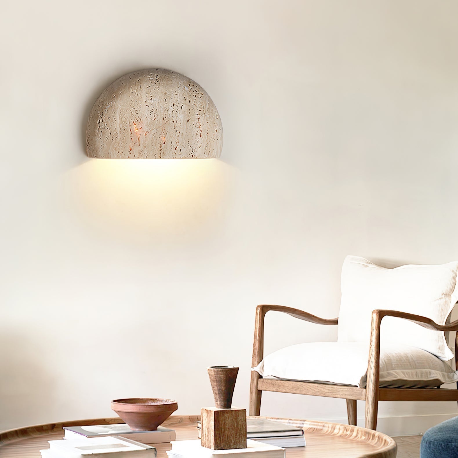 Armarel Half Moon Travertine Wall Light - Lamp Copper