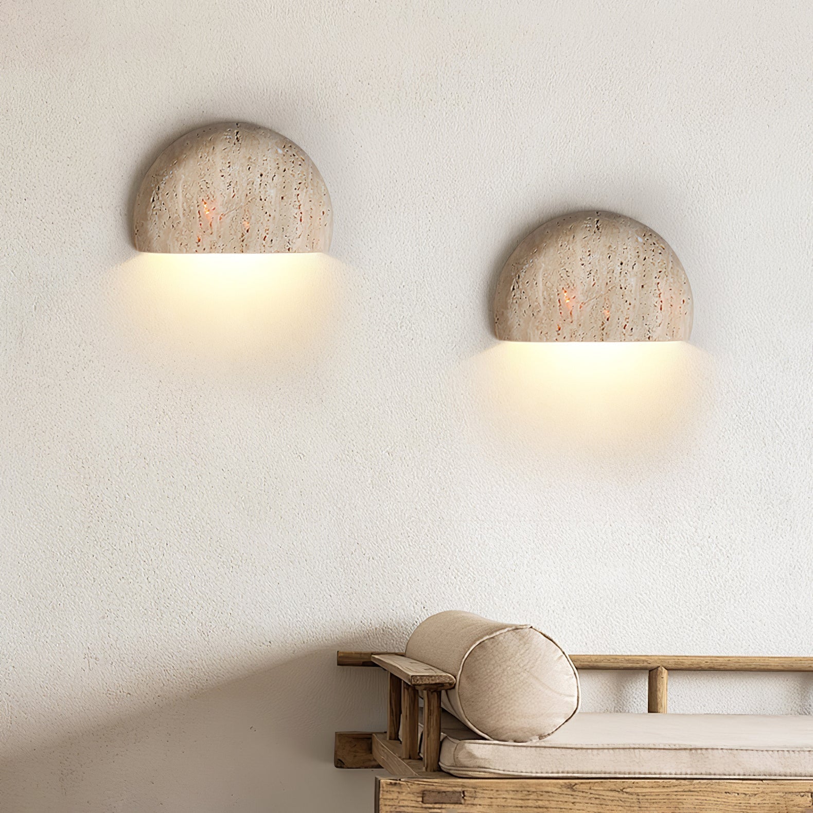 Armarel Half Moon Travertine Wall Light - Lamp Copper