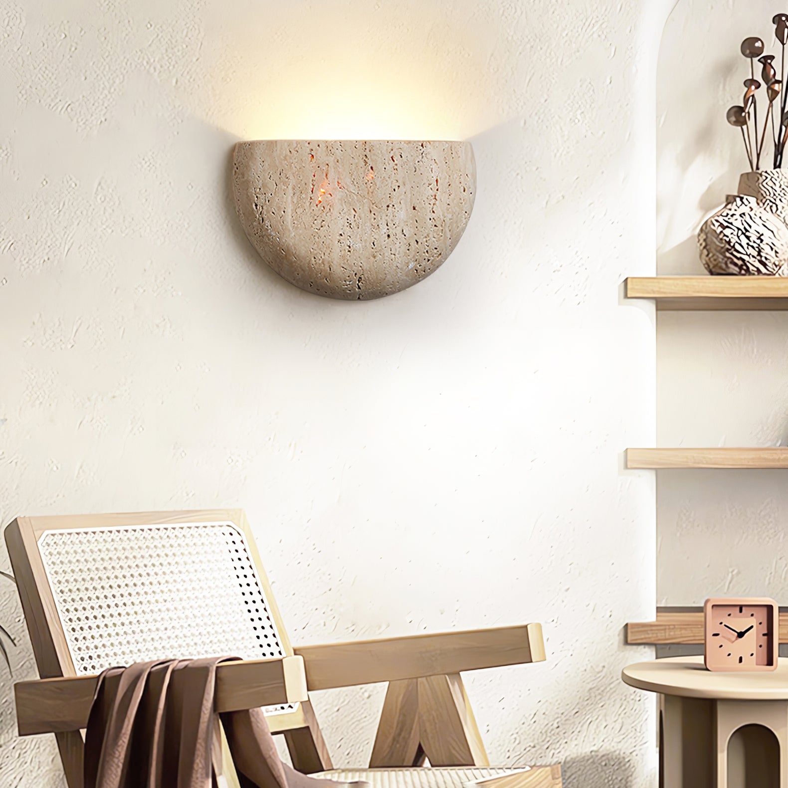 Armarel Half Moon Travertine Wall Light - Lamp Copper