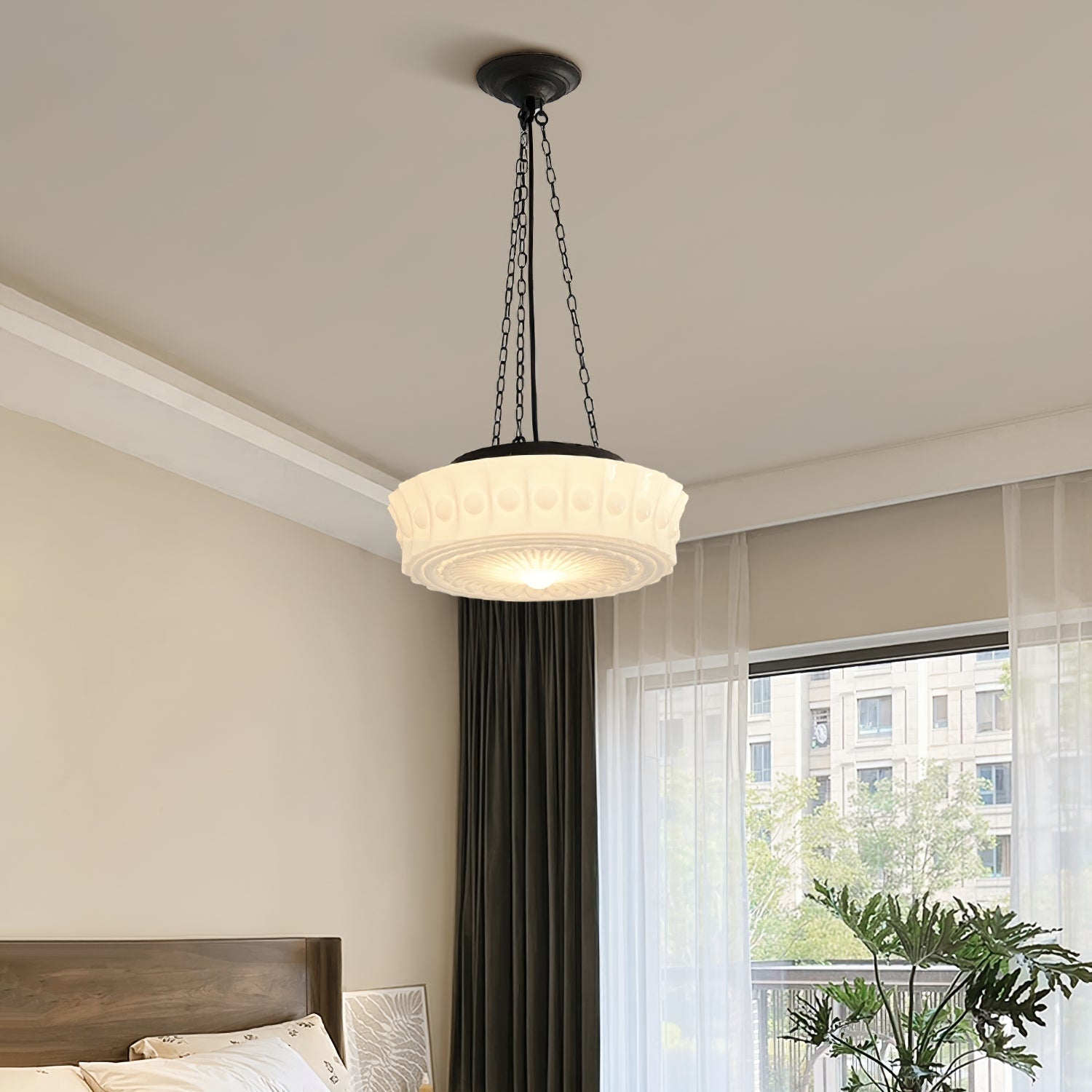 Valentina Vintage French Country Dome Pendant Light, White/Beige - Lamp Copper