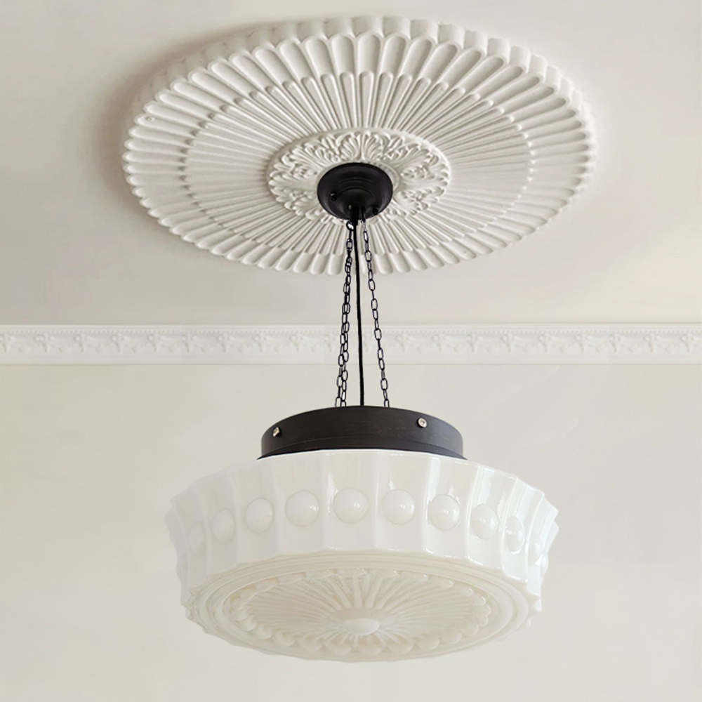 Valentina Vintage French Country Dome Pendant Light, White/Beige - Lamp Copper