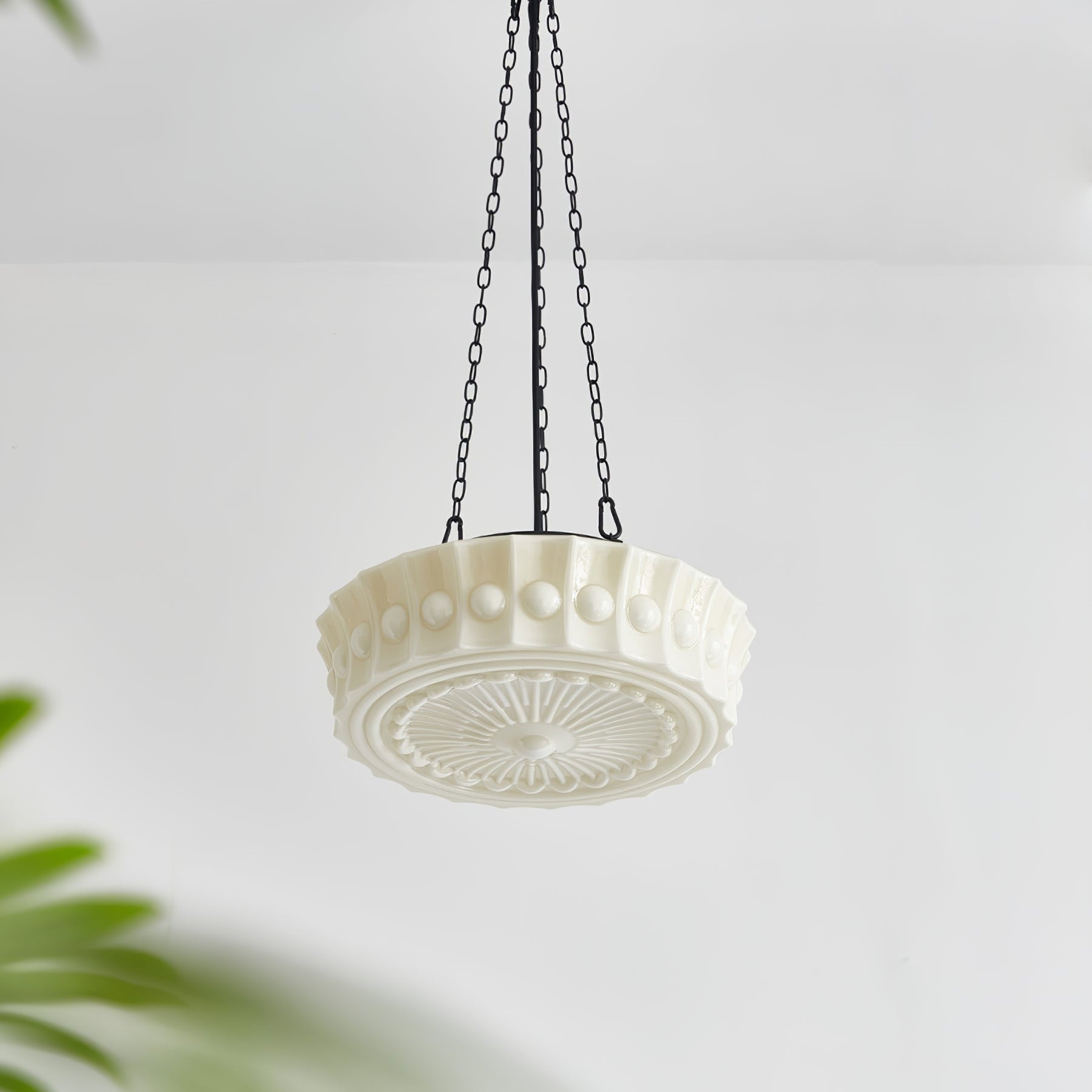 Valentina Vintage French Country Dome Pendant Light, White/Beige - Lamp Copper