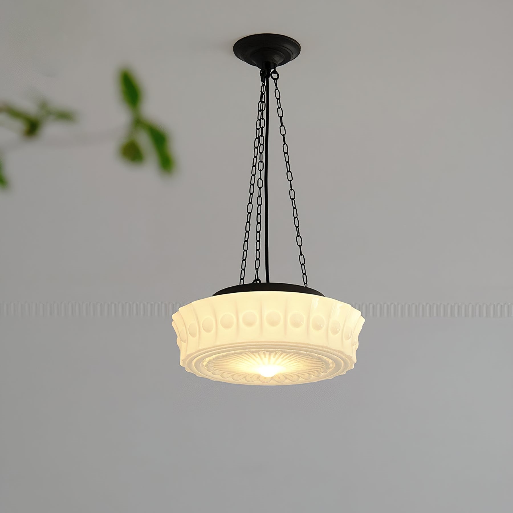 Valentina Vintage French Country Dome Pendant Light, White/Beige - Lamp Copper