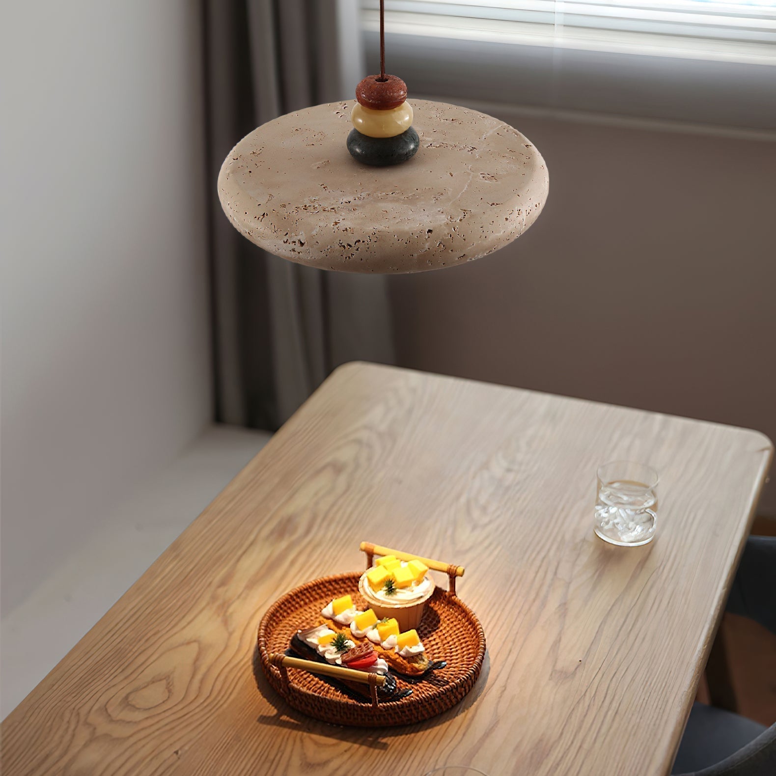 Tinon Pendant Lamp Yellow travertine Marble - Lamp Copper