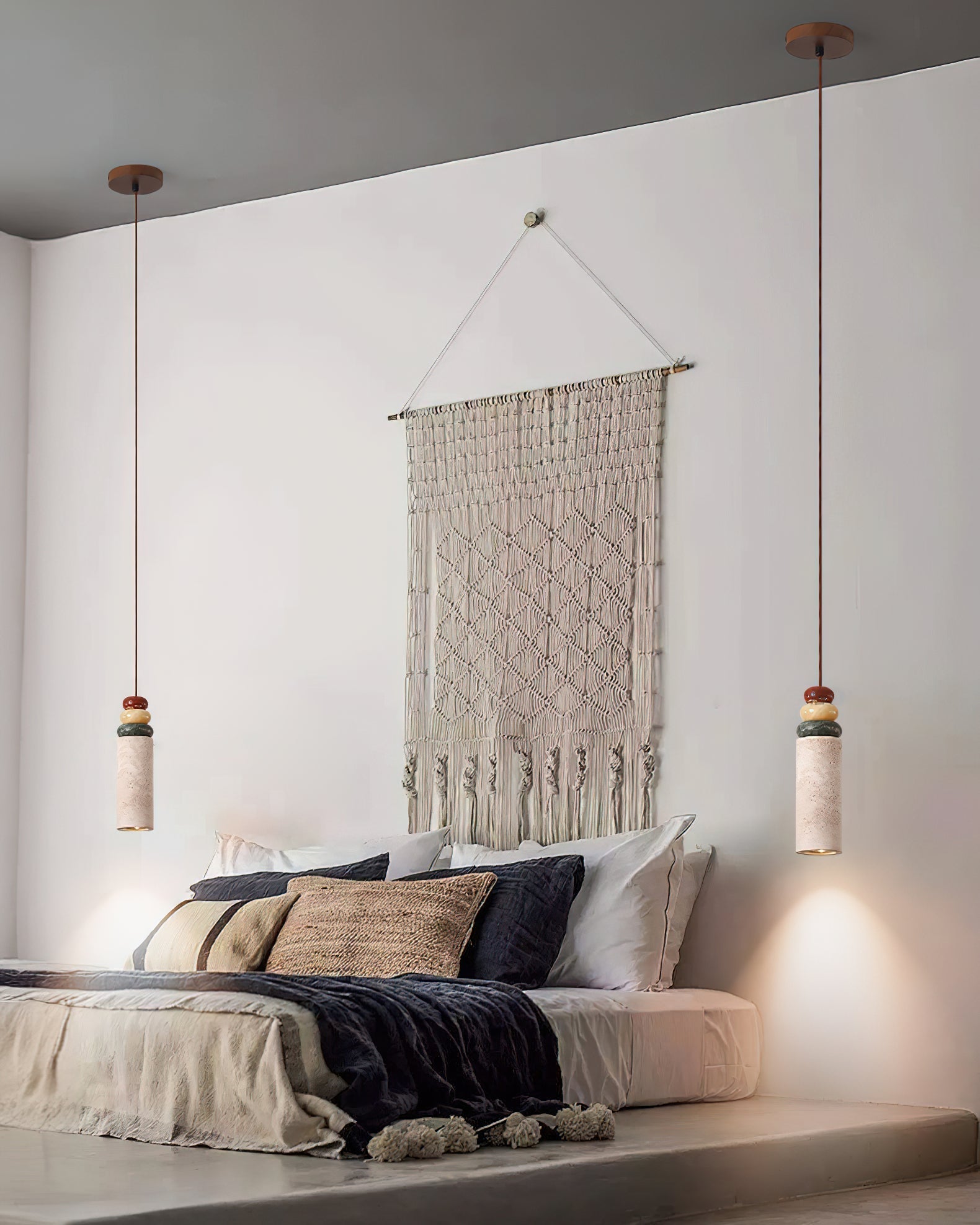 Tinon Pendant Lamp Yellow travertine Marble - Lamp Copper