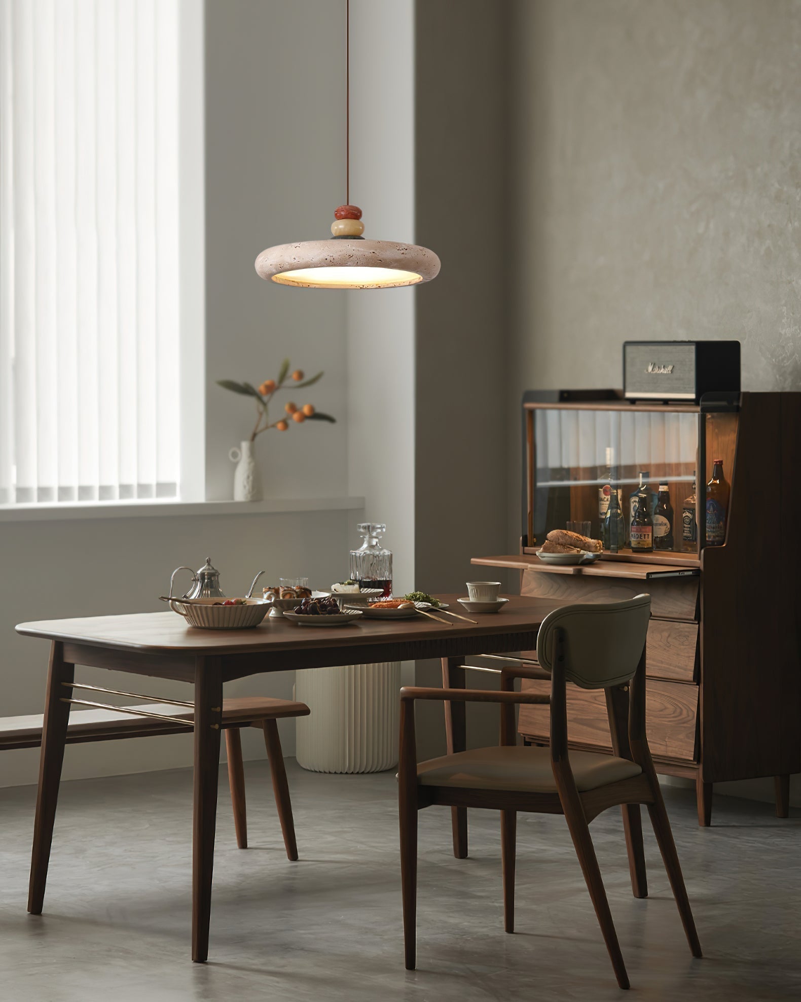 Tinon Pendant Lamp Yellow travertine Marble - Lamp Copper