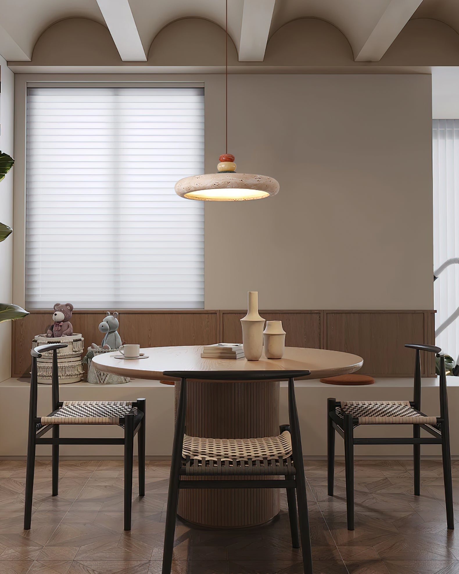 Tinon Pendant Lamp Yellow travertine Marble - Lamp Copper