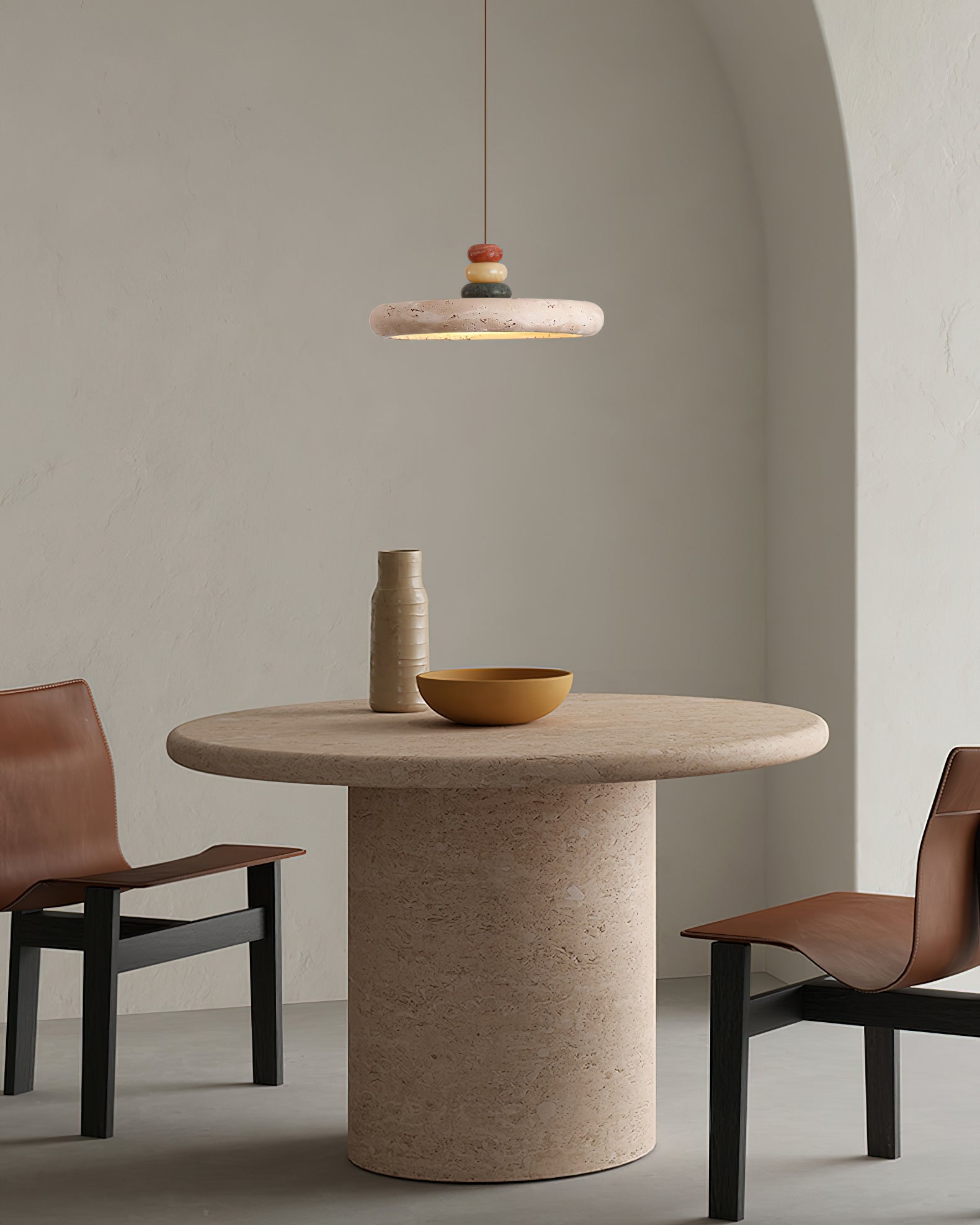Tinon Pendant Lamp Yellow travertine Marble - Lamp Copper