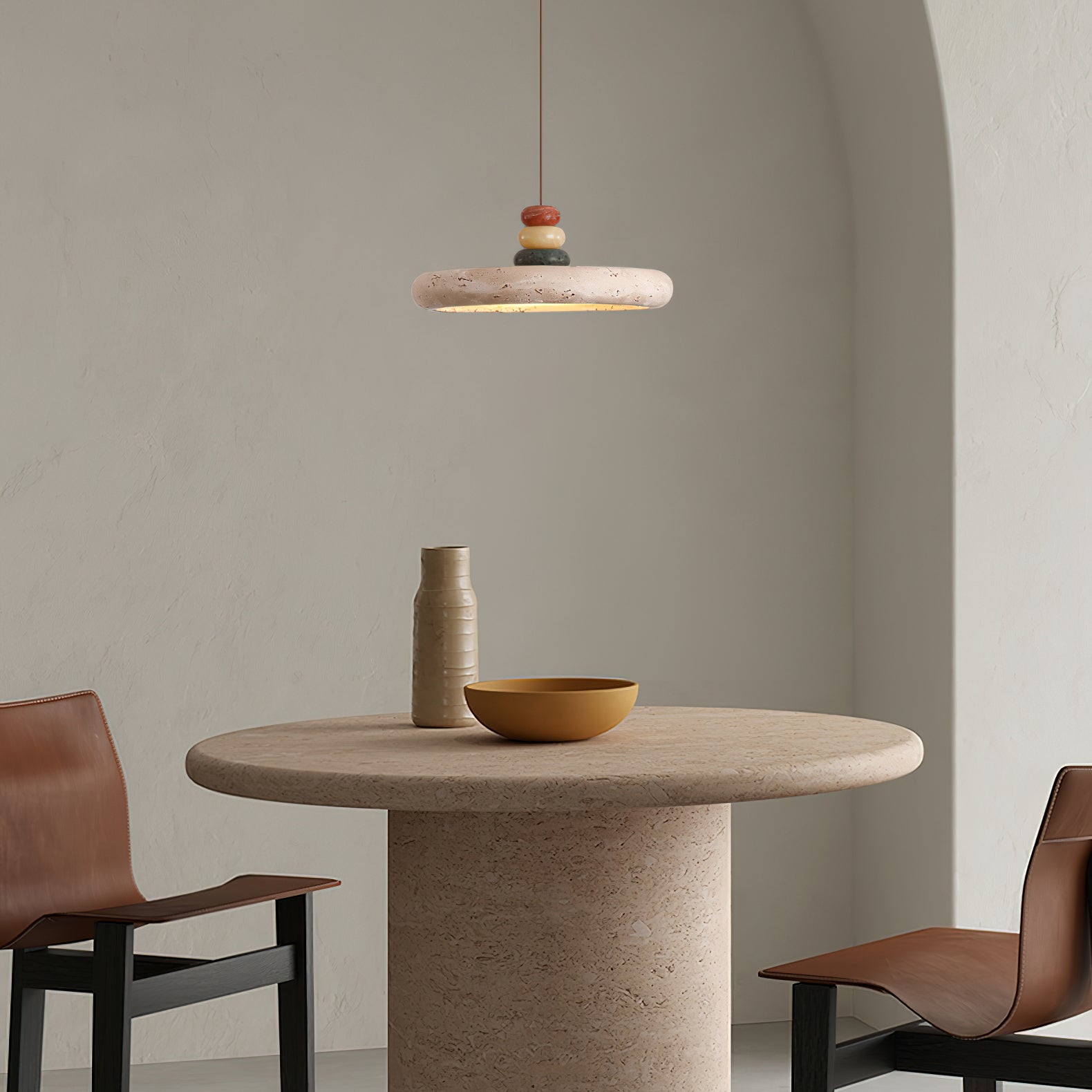 Tinon Pendant Lamp Yellow travertine Marble - Lamp Copper