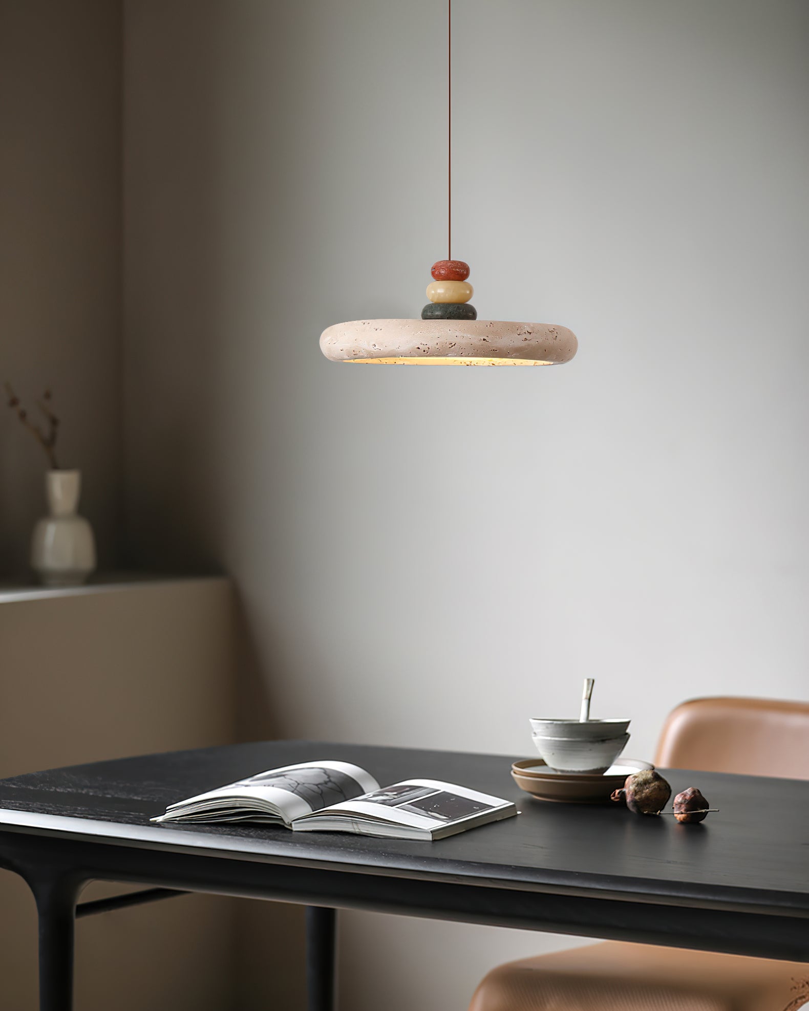 Tinon Pendant Lamp Yellow travertine Marble - Lamp Copper