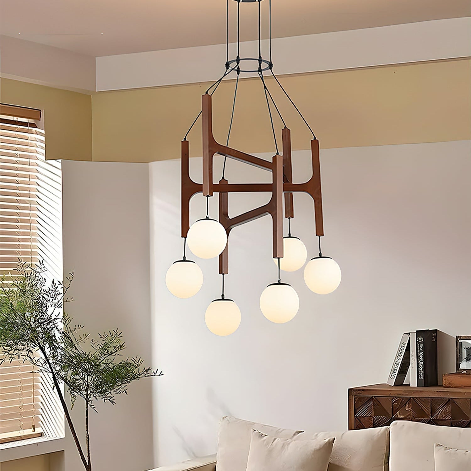 Terra Chandelier Geometric Wood - Lamp Copper