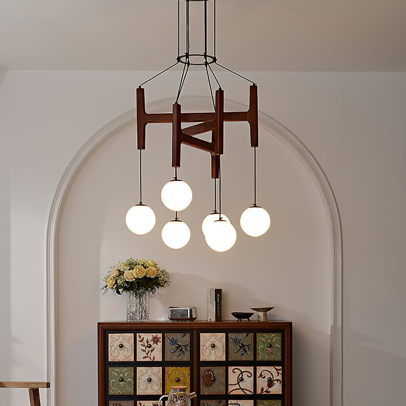 Terra Chandelier Geometric Wood - Lamp Copper