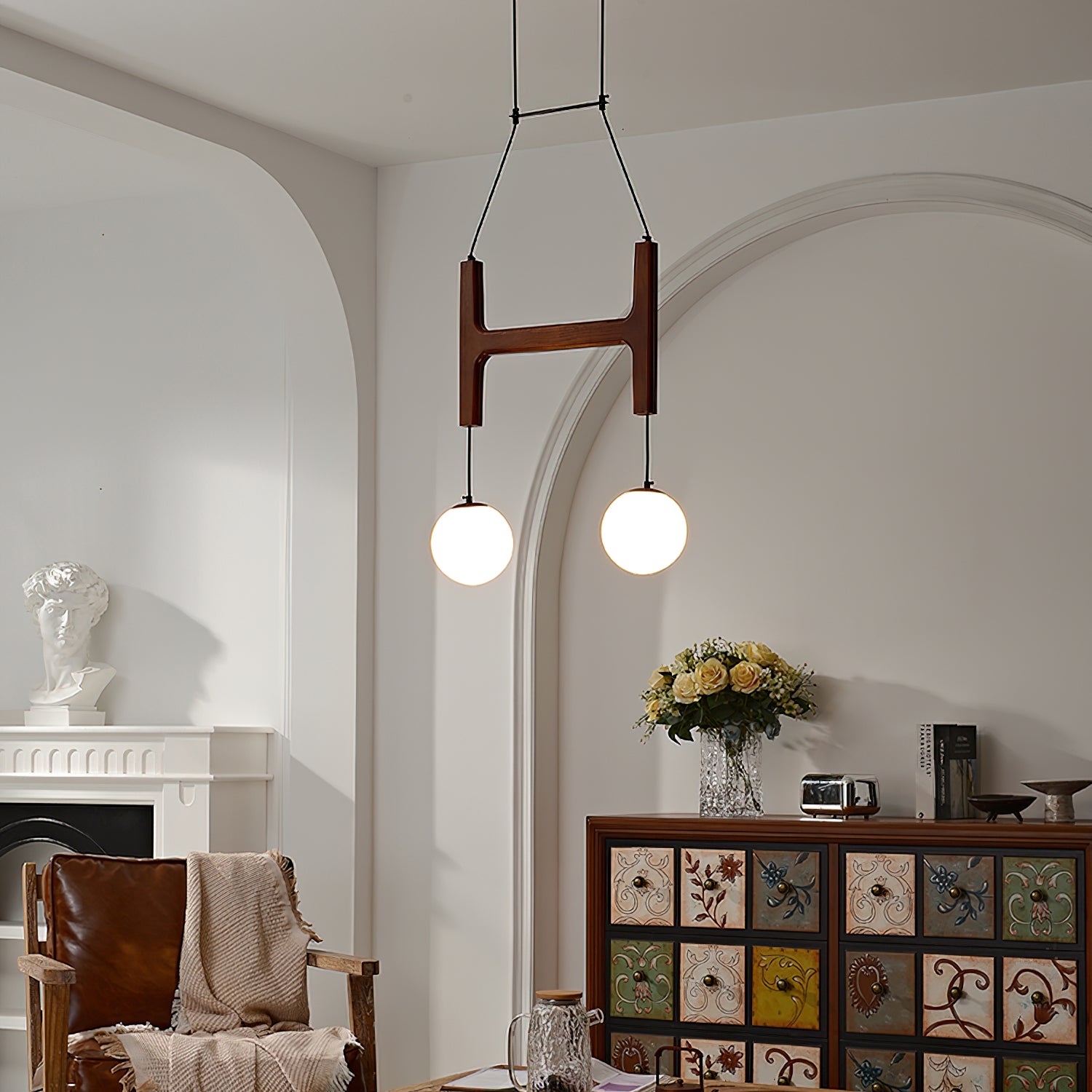 Terra Chandelier Geometric Wood - Lamp Copper