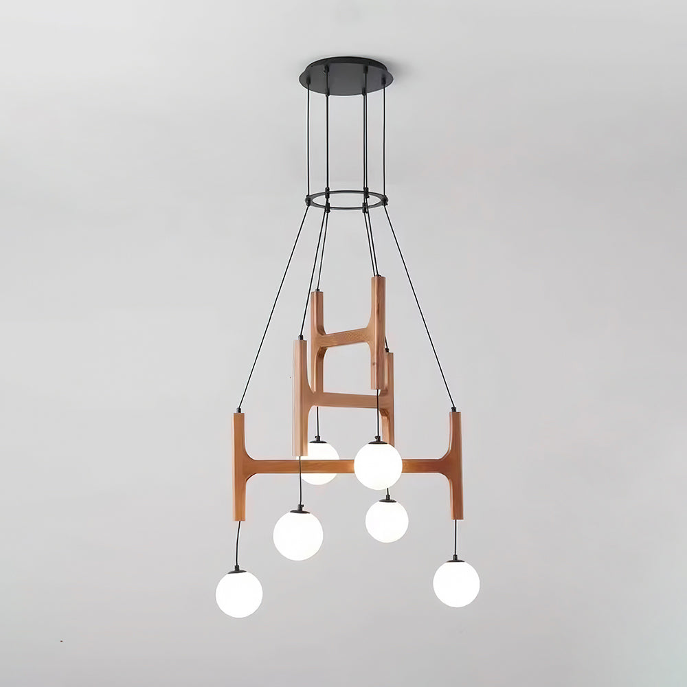 Terra Chandelier Geometric Wood - Lamp Copper