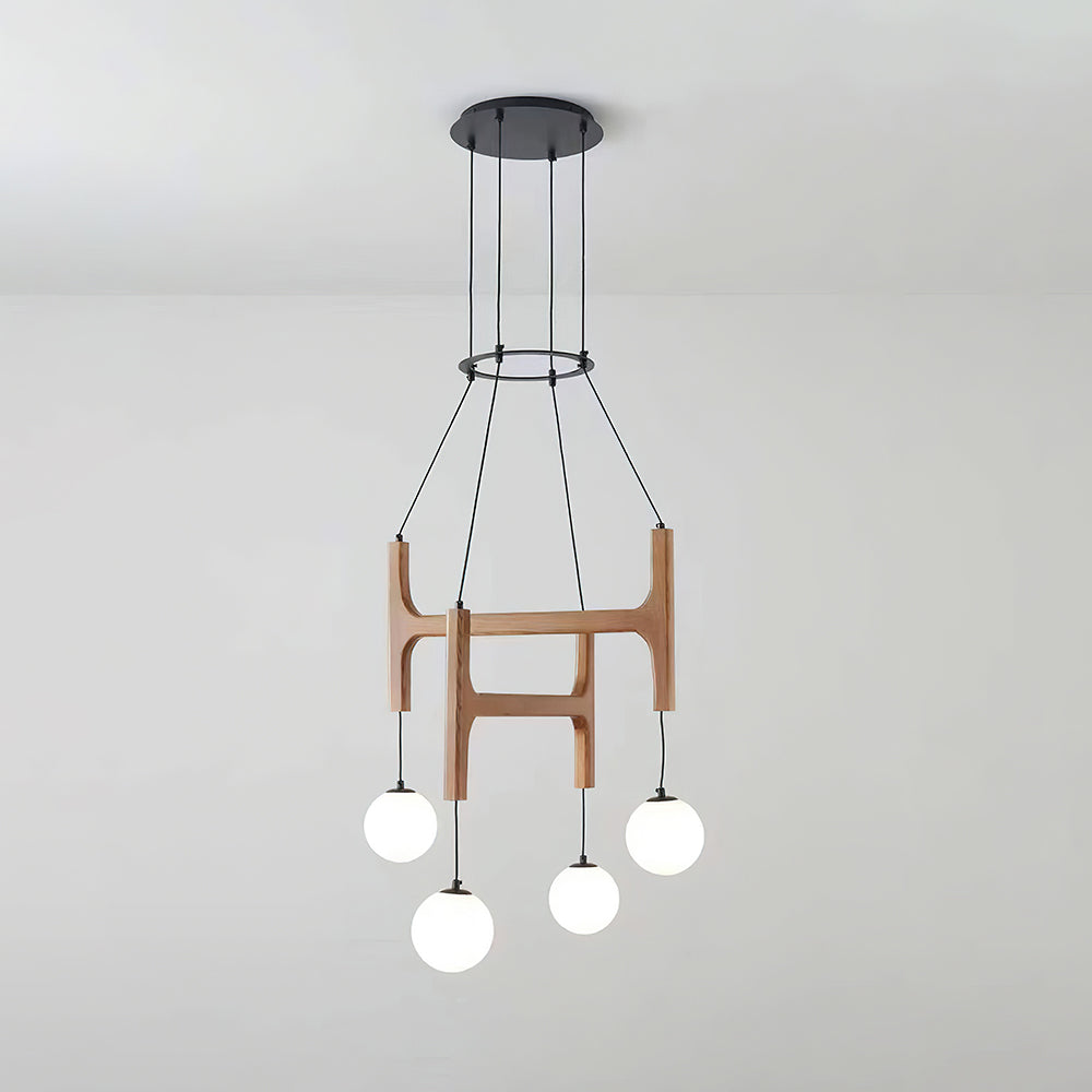 Terra Chandelier Geometric Wood - Lamp Copper