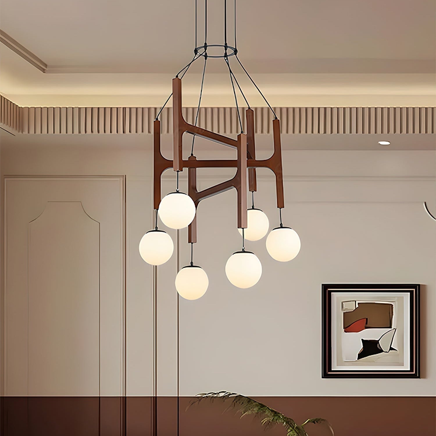 Terra Chandelier Geometric Wood - Lamp Copper
