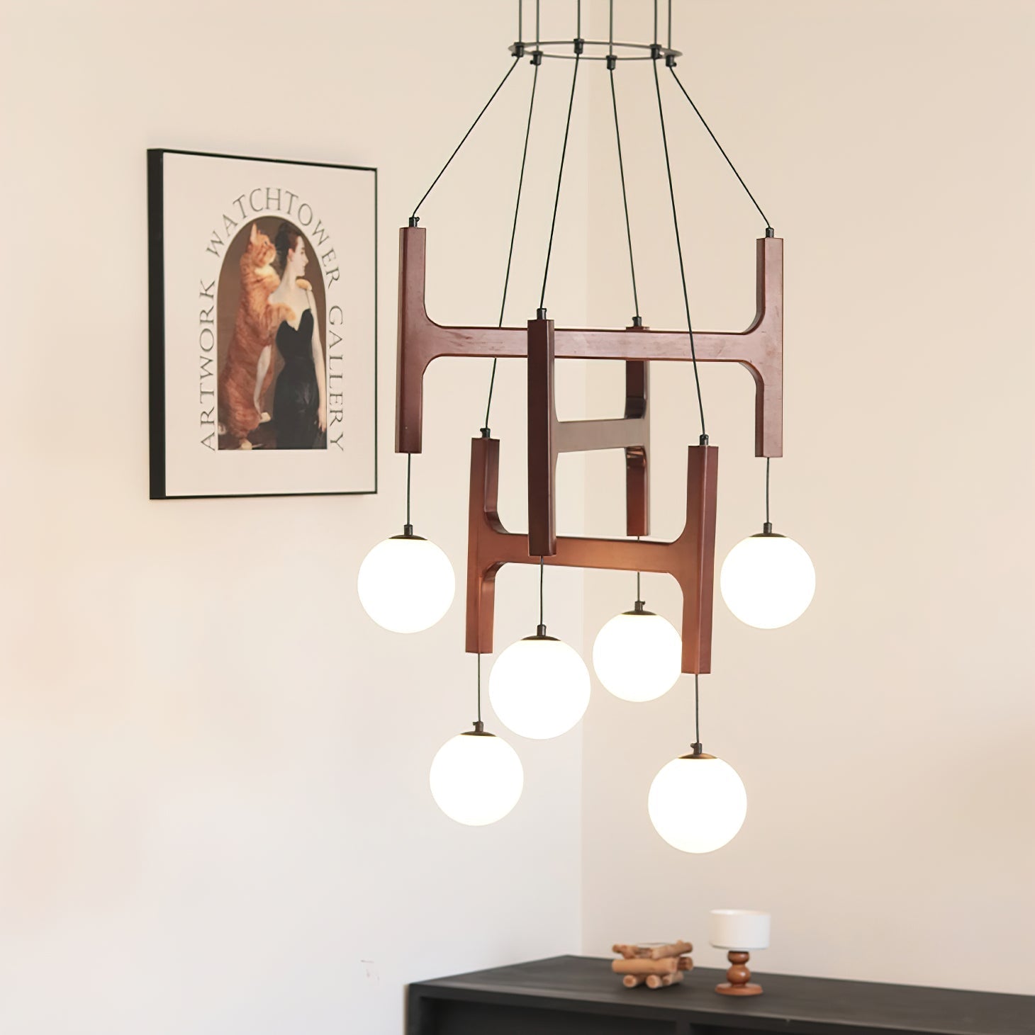 Terra Chandelier Geometric Wood - Lamp Copper