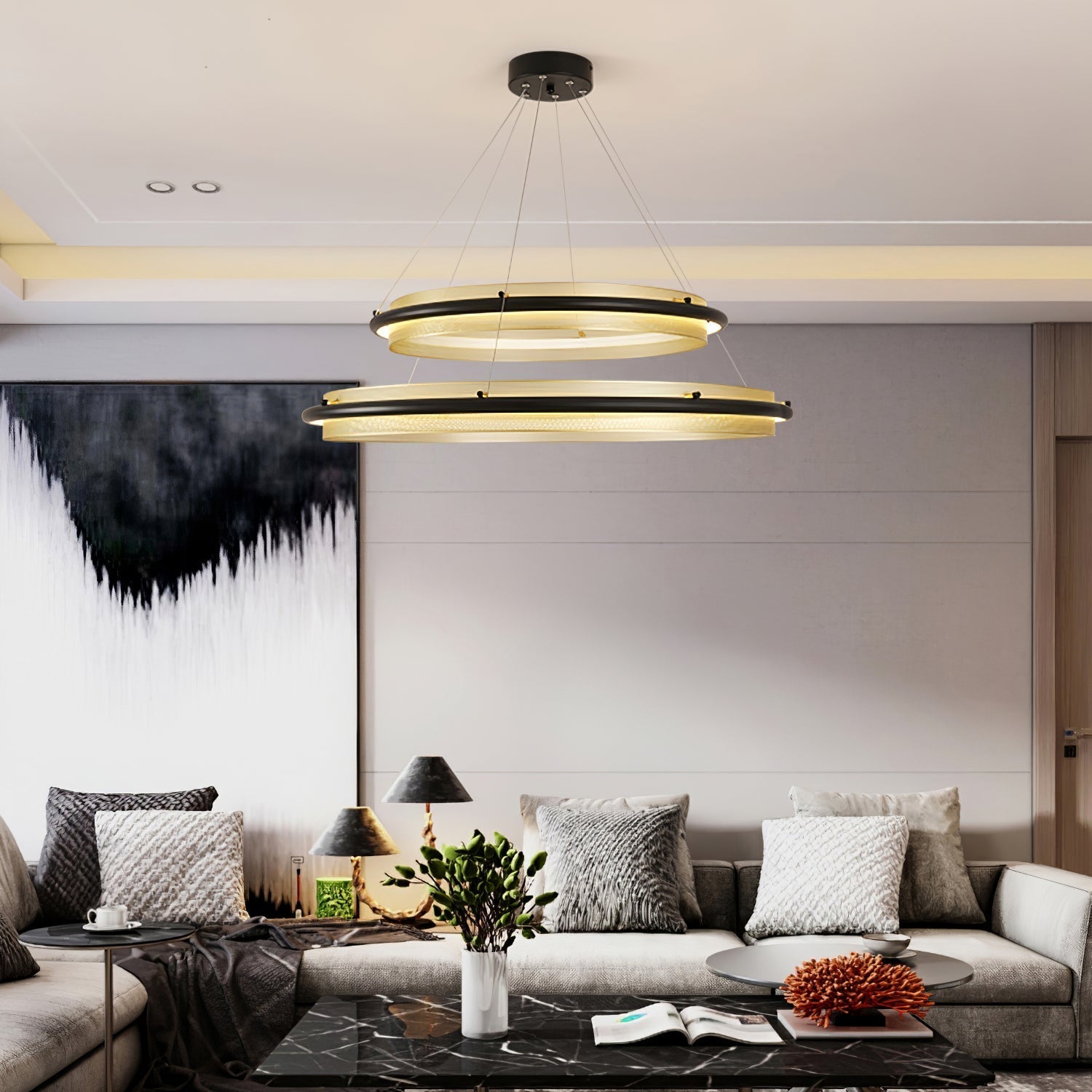 Himinuvyo Modern Minimalist LED Acrylic Metal Chandelier - Lamp Copper