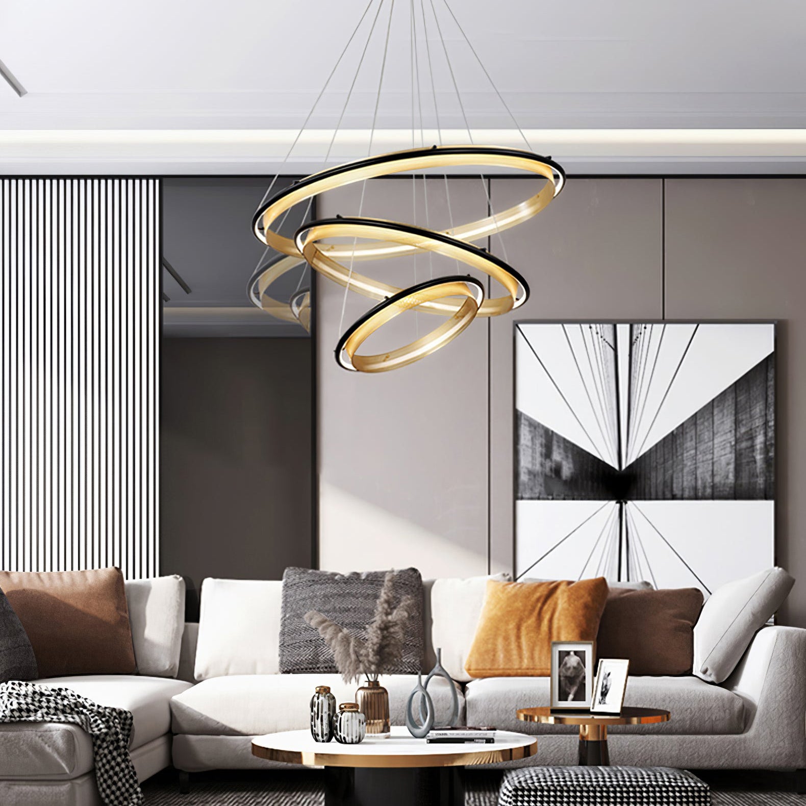 Himinuvyo Modern Minimalist LED Acrylic Metal Chandelier - Lamp Copper