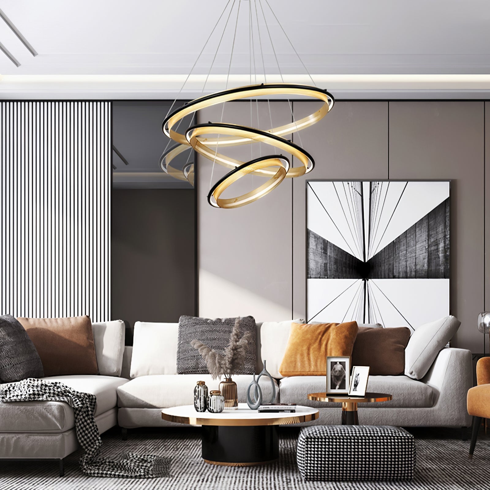 Himinuvyo Modern Minimalist LED Acrylic Metal Chandelier - Lamp Copper