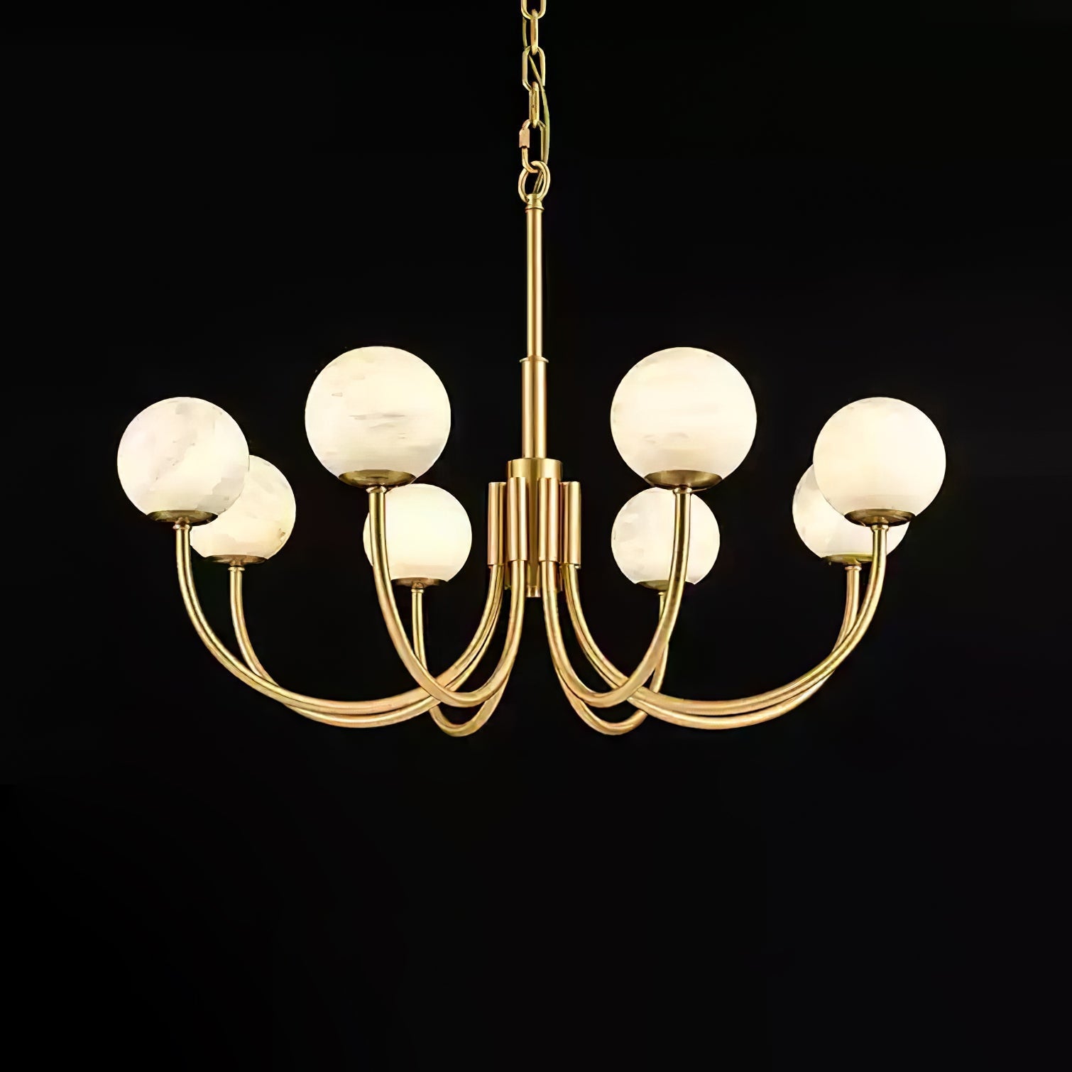 Mjolkuvys Modern Minimalist Globe Brass Alabaster Chandelier - Lamp Copper