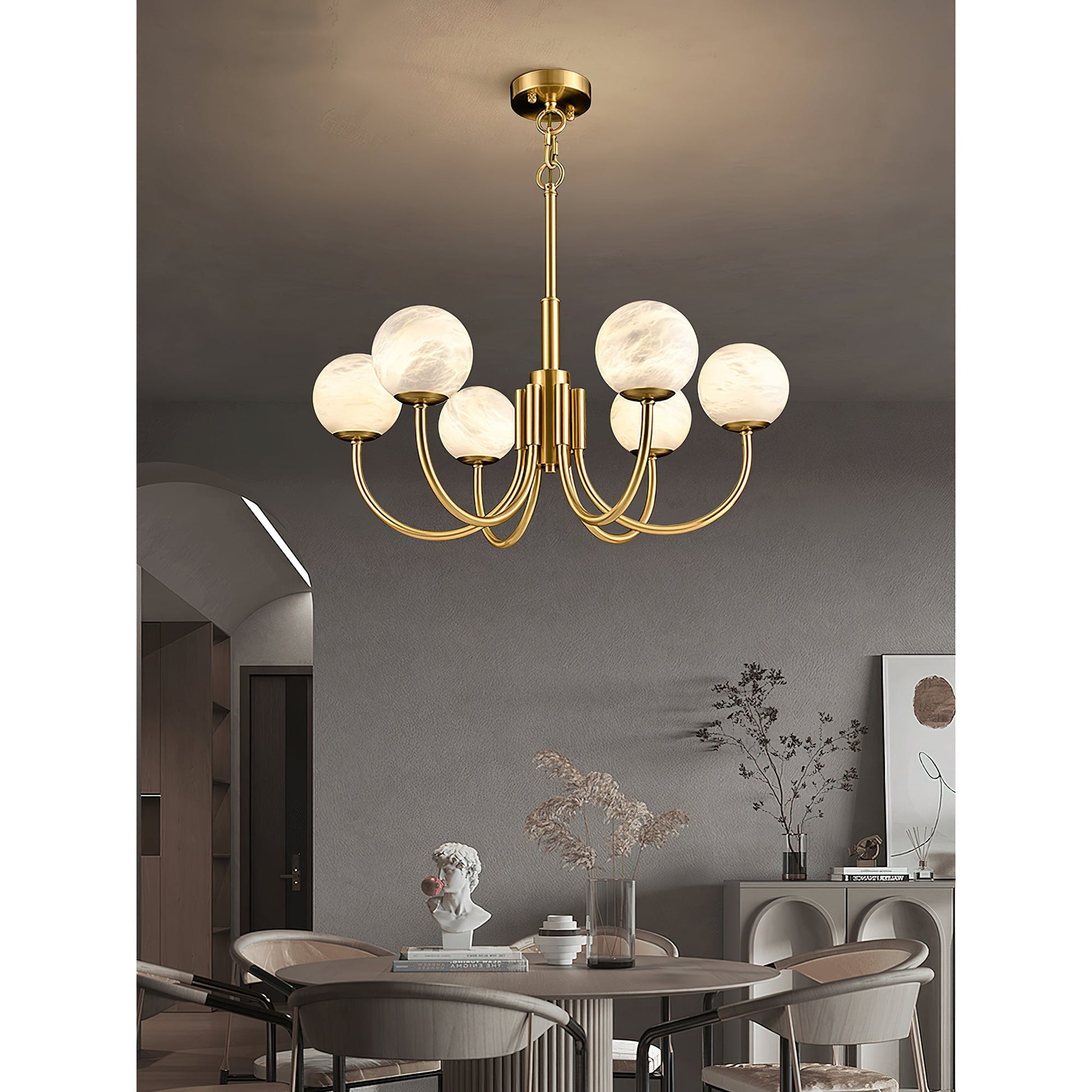 Mjolkuvys Modern Minimalist Globe Brass Alabaster Chandelier - Lamp Copper
