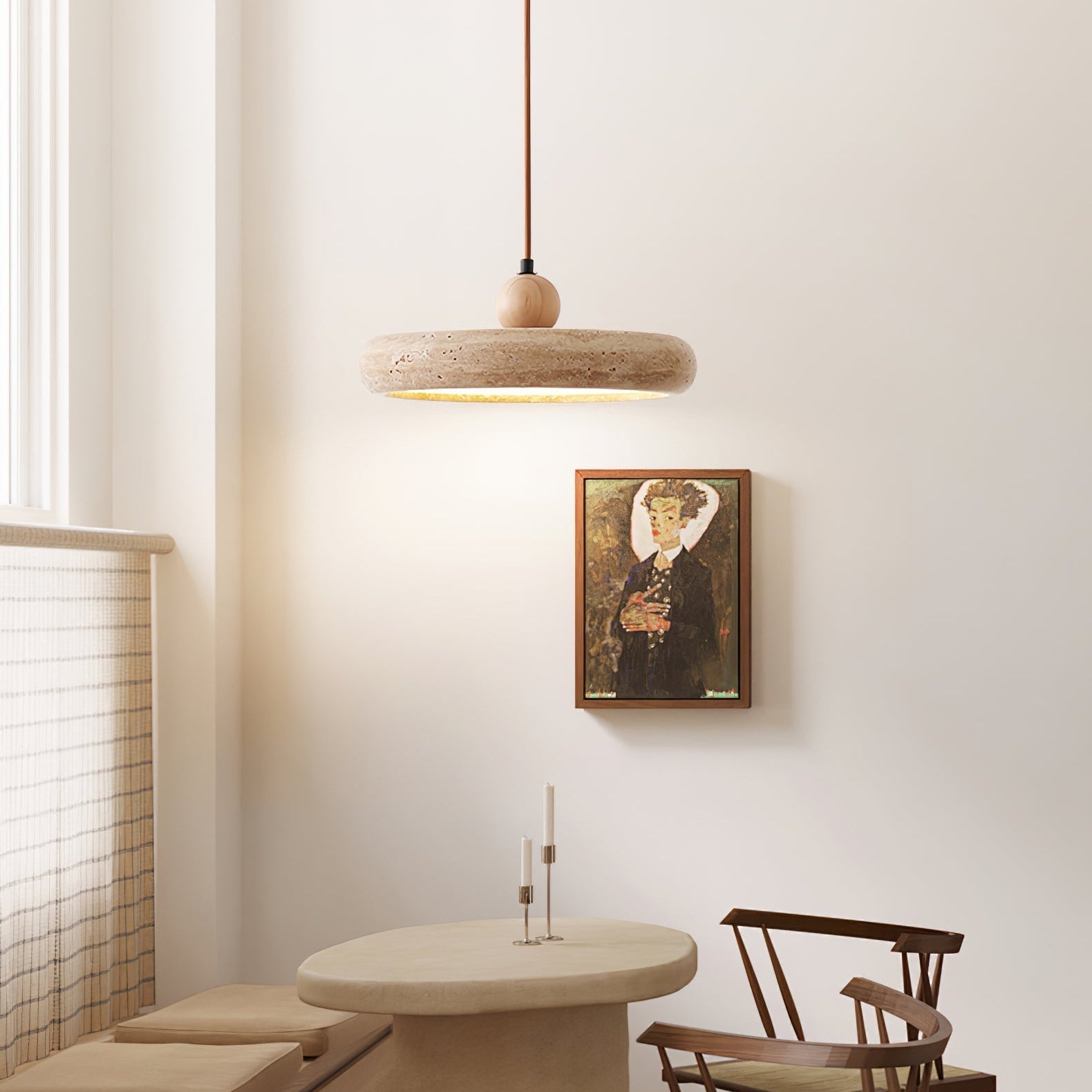 Zesolor Minimalist Travertine Pendant Light - Lamp Copper