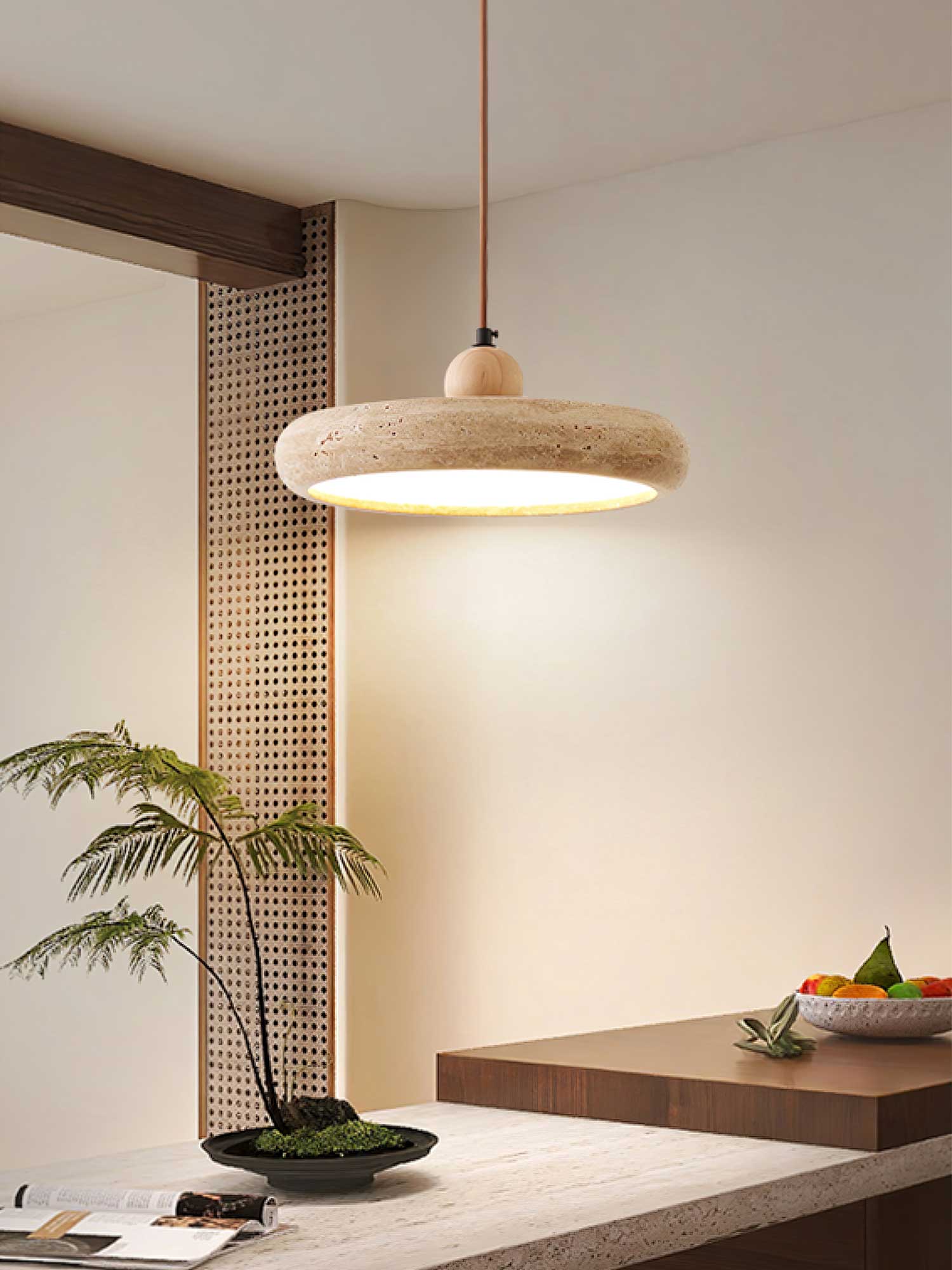 Zesolor Minimalist Travertine Pendant Light - Lamp Copper