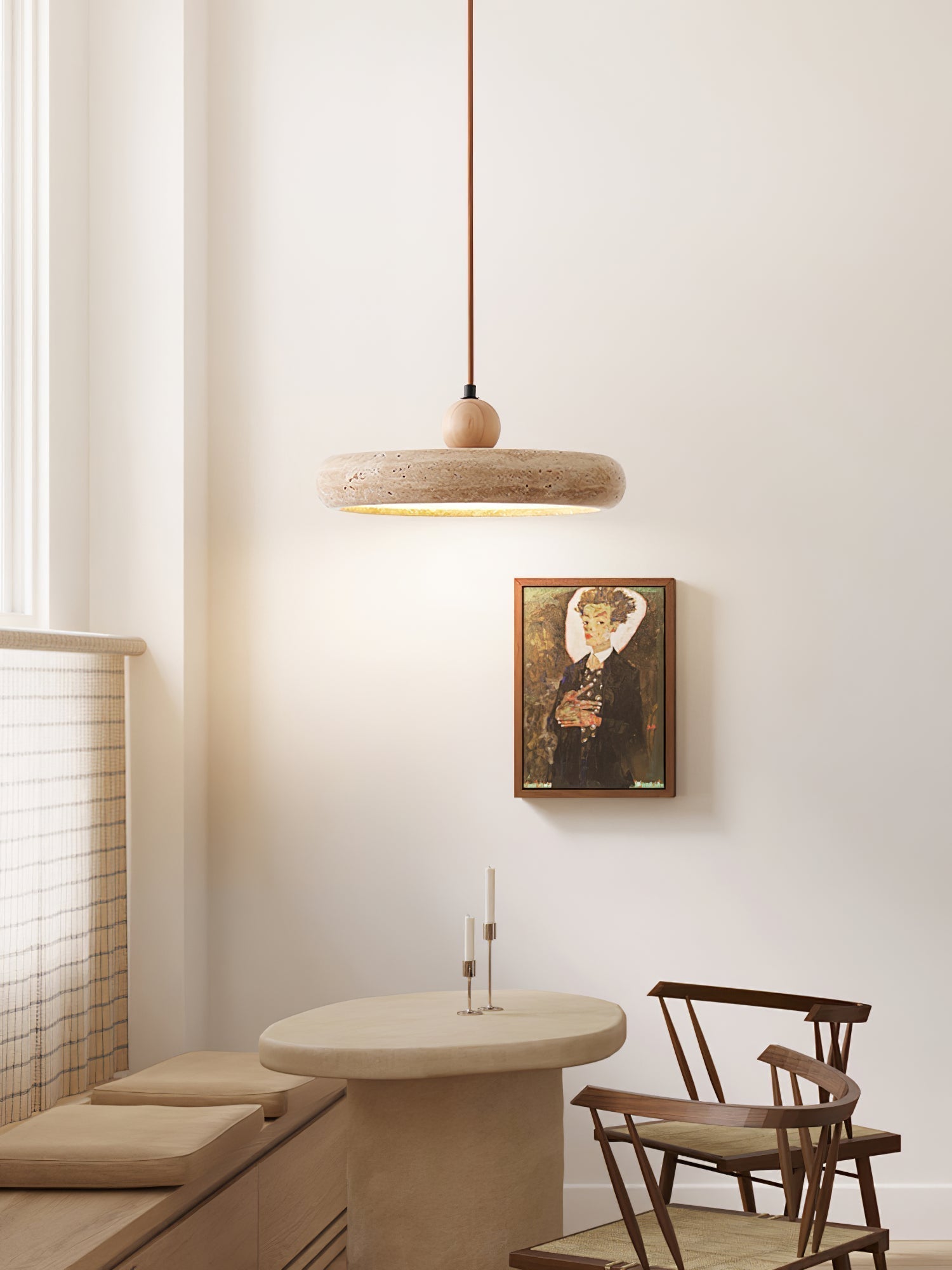 Zesolor Minimalist Travertine Pendant Light - Lamp Copper